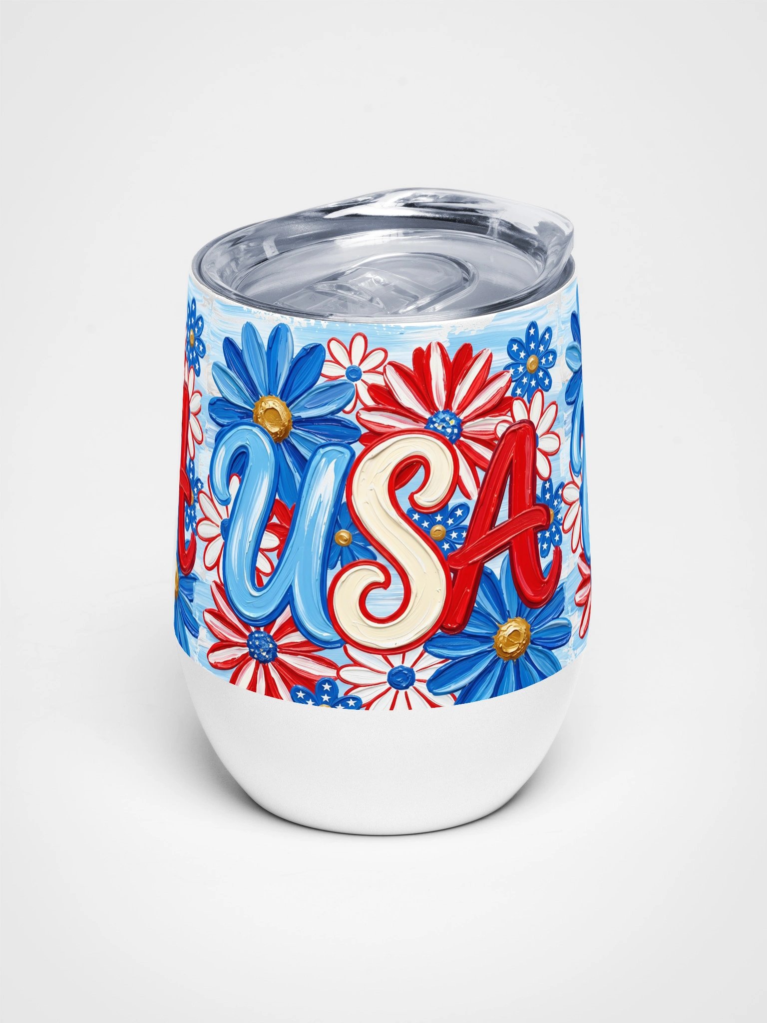 Patriotic USA Floral Wine Tumbler product image (1)