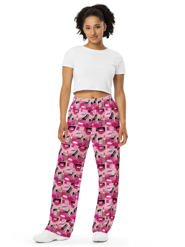 Chic Pink Motif Wide-Leg Pants product image (4)