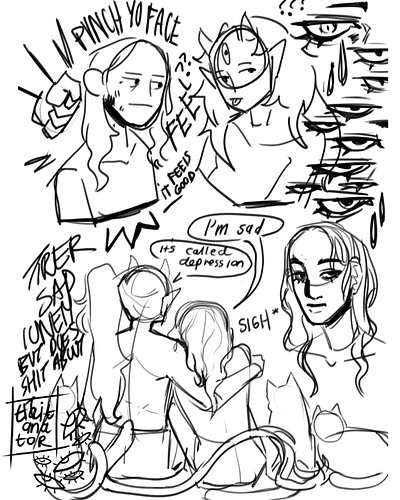 Lil sketch dump! Havent posted actually art I've done in a second, so wnjoy some WIPS! the first one was a brain dump I did w...