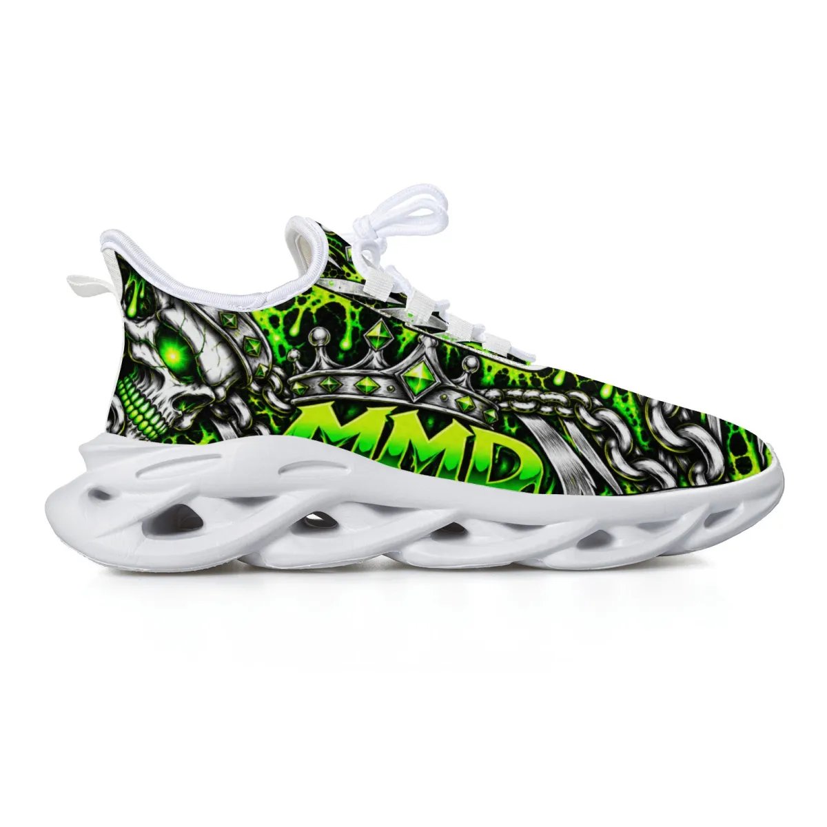 MMD Toxic Crown Skull Chain Chunky Sneakers – Lime Green product image (1)