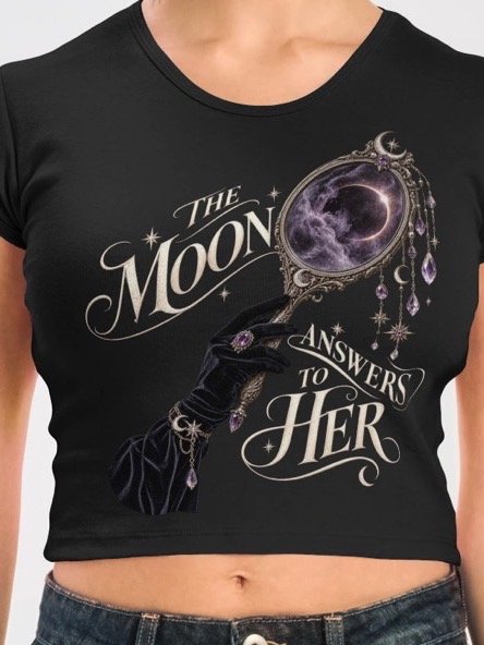 The Moon Answers to Her — Dark Feminine Celestial Cropped Baby Tee | Fethria product image (1)
