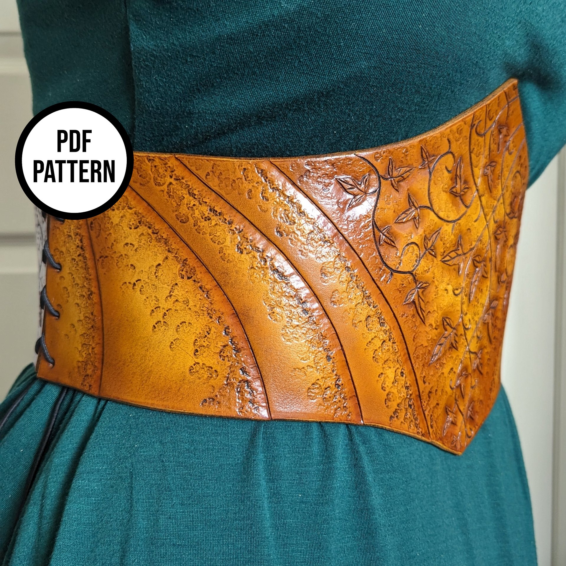Leather Corset Belt with Vines & Mallorn Leaves - PDF Pattern for Leatherwork product image (4)