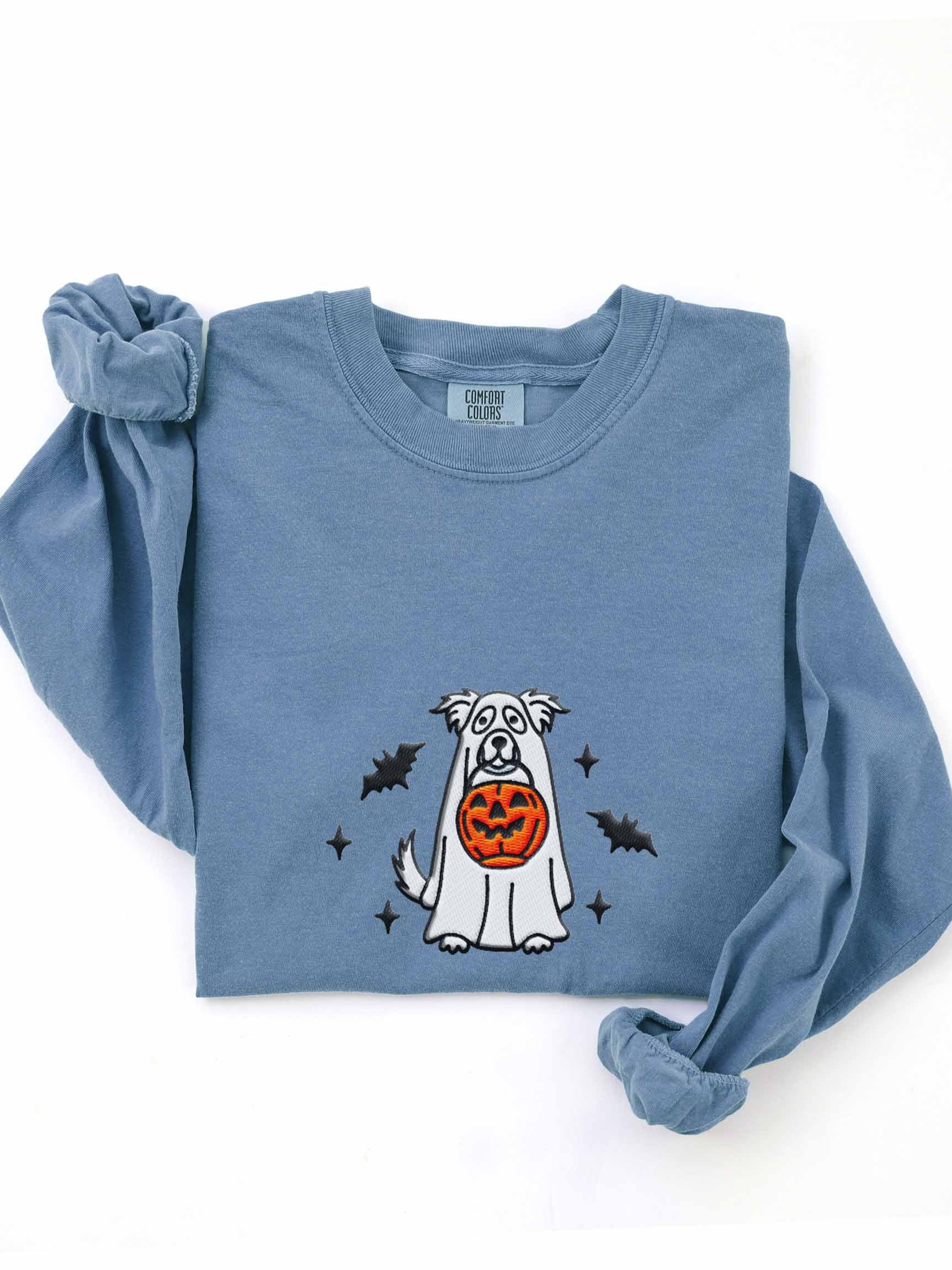 Halloween Border Collie(White) Embroidered Long-sleeved T-Shirt product image (1)