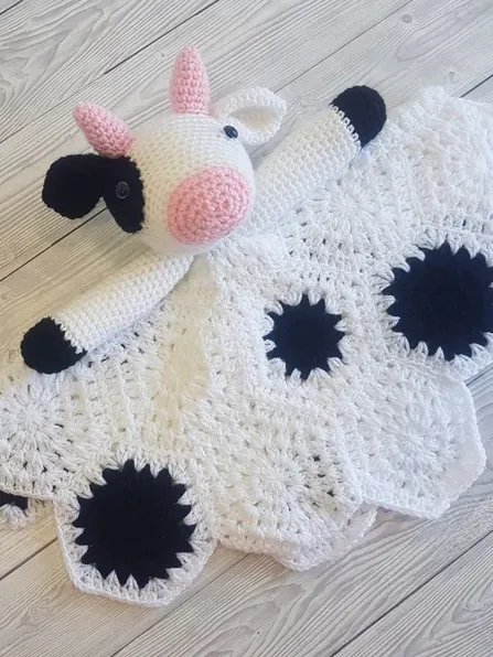 Crochet Cow Lovey Blanket Pattern - Granny Stitch, Hexagon PDF Pattern - Crafting Happiness product image (2)