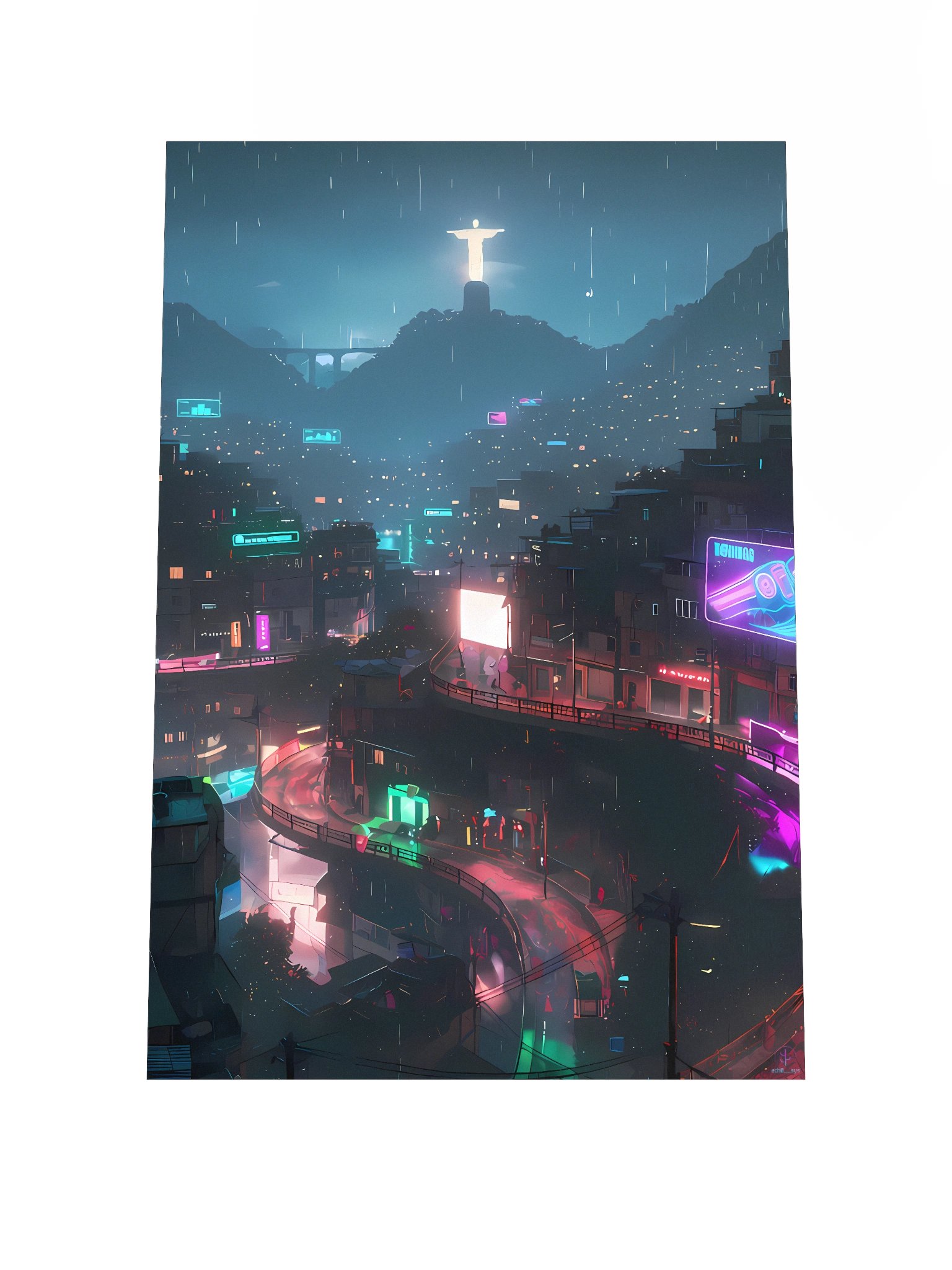 Cyberpunk Rio de Janeiro Poster - Neon Favela Cityscape Wall Art (12x18", 20x30", 24x36") product image (1)