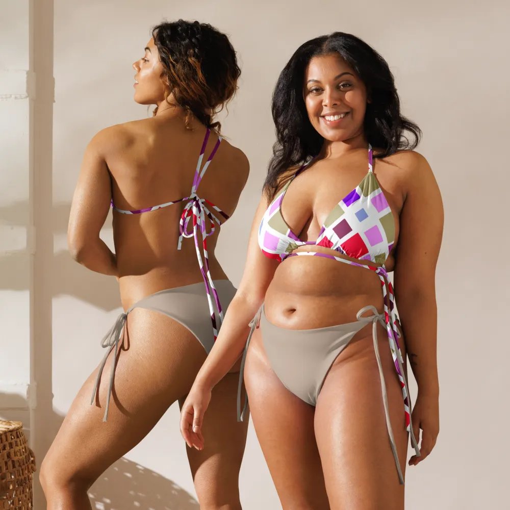 Colorful Square Pattern Design String Bikini Top - v3 product image (1)