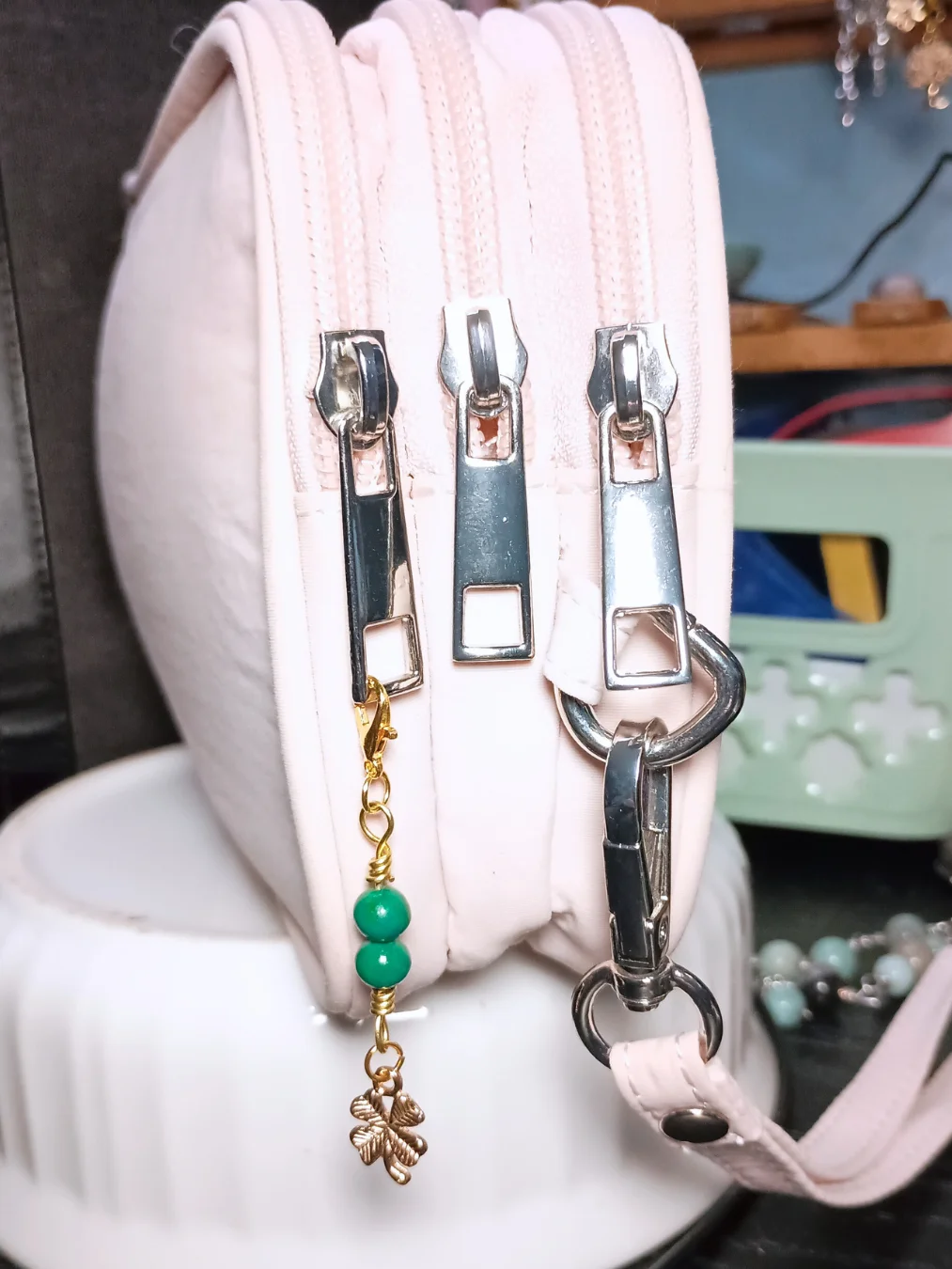 Lucky Clover Notebook Charm | Chrysocolla, Gold-Tone | Stitch Marker | Zipper Pull product image (3)