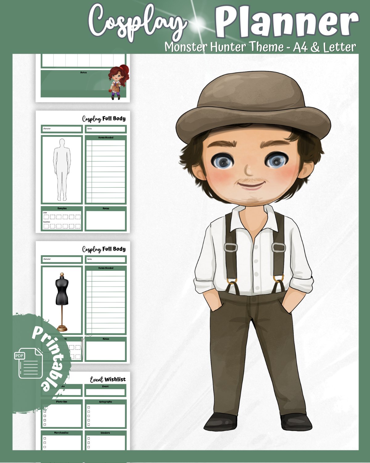 Monster Hunter Cosplay Planner – Green Edition | 54-Page Printable PDF product image (1)