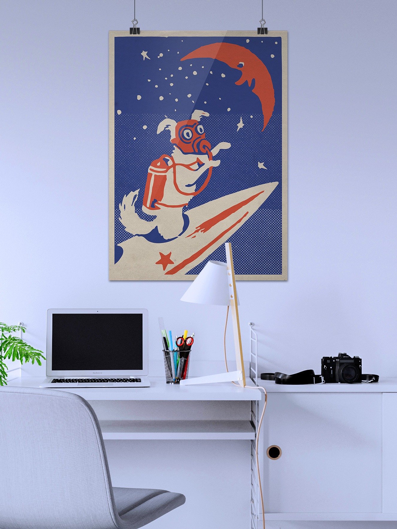 Laika, first space dog, USSR 1950s — Soviet vintage space art poster, soviet retro poster product image (3)
