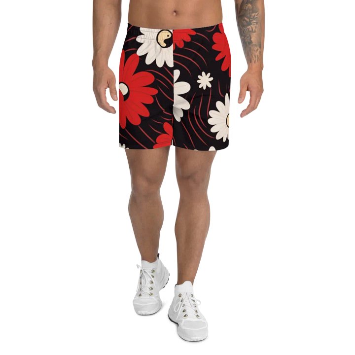 Athletic Shorts 🔴 Functional Fashion at Its Best ⚫️ Red and White Flowers ⚪️ Yin and Yang product image (1)