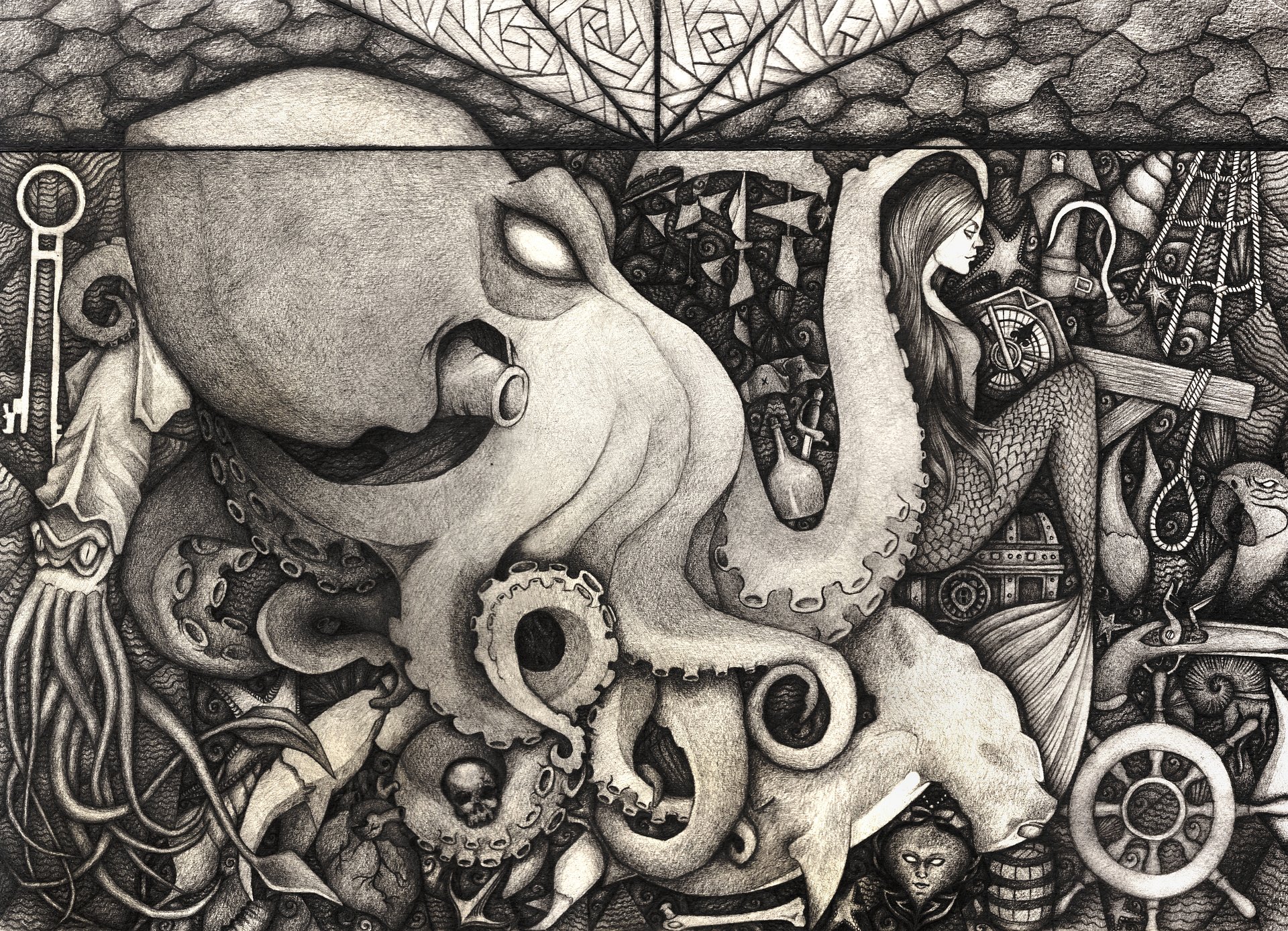 Pirata Medley – Matte Print of Original Pencil Drawing by Material Darkness Art product image (1)