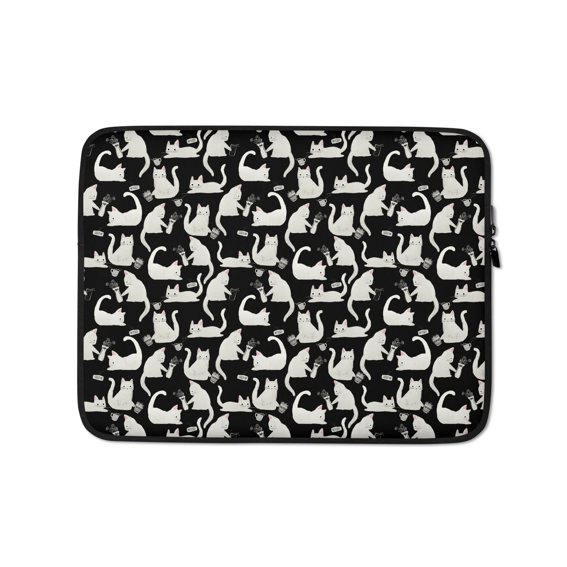 Bad Cats Knocking Stuff Over Patterned Laptop Sleeve, Black product image (1)