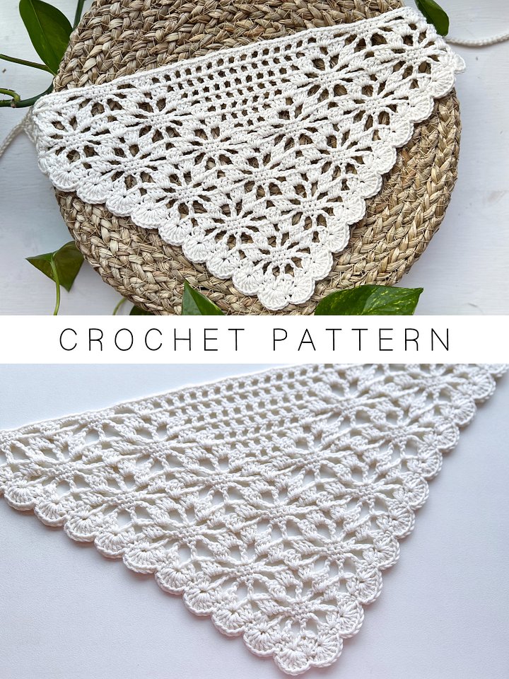 Crochet Pattern: Floral Bandana, Bordered with Two Flowers product image (1)
