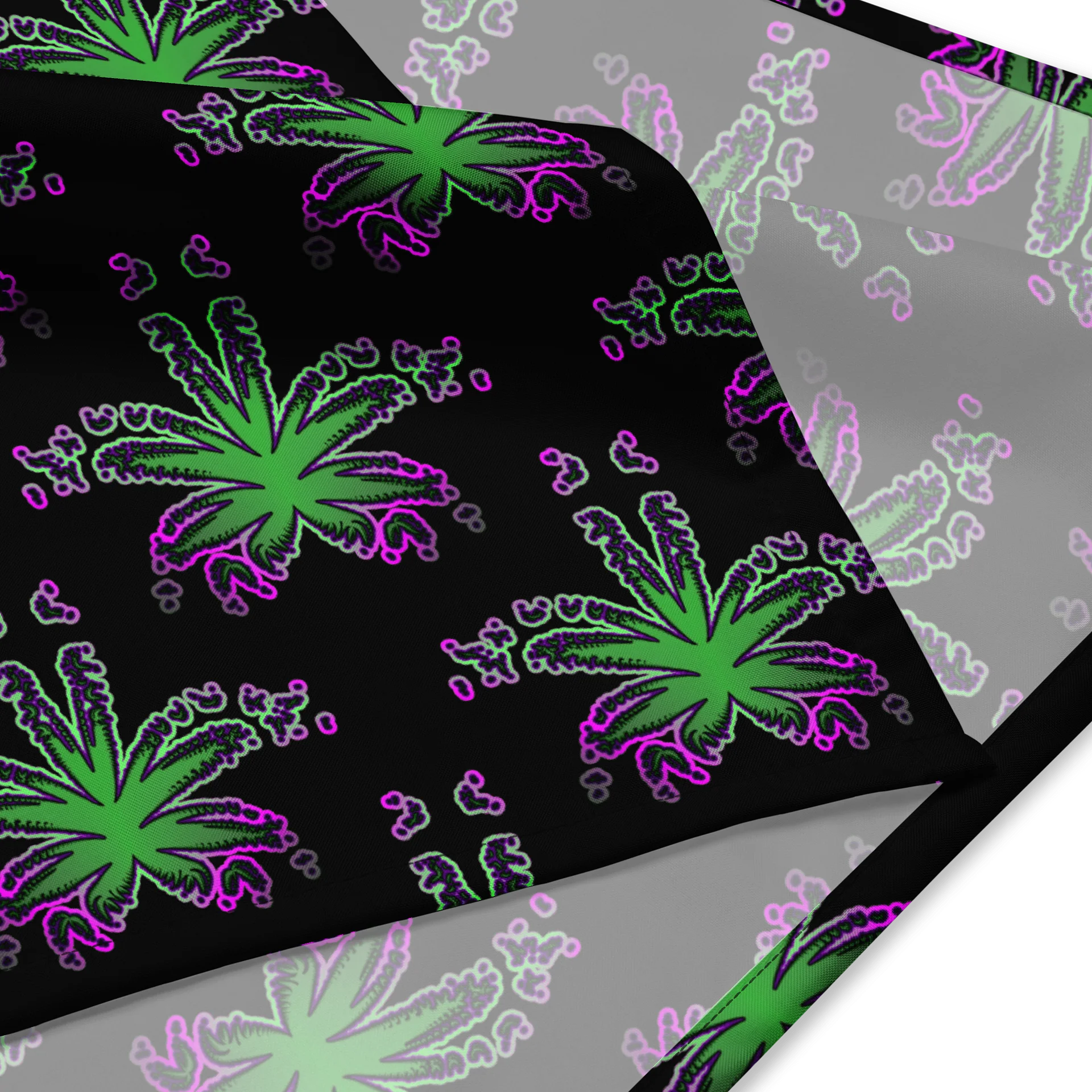 Purple Green Black Cannabis Bandana, Pot Leaf Pattern 420 Festival Fashion, Summer Style Stoner Accessory, Strange Ganja Weed Art product image (1)