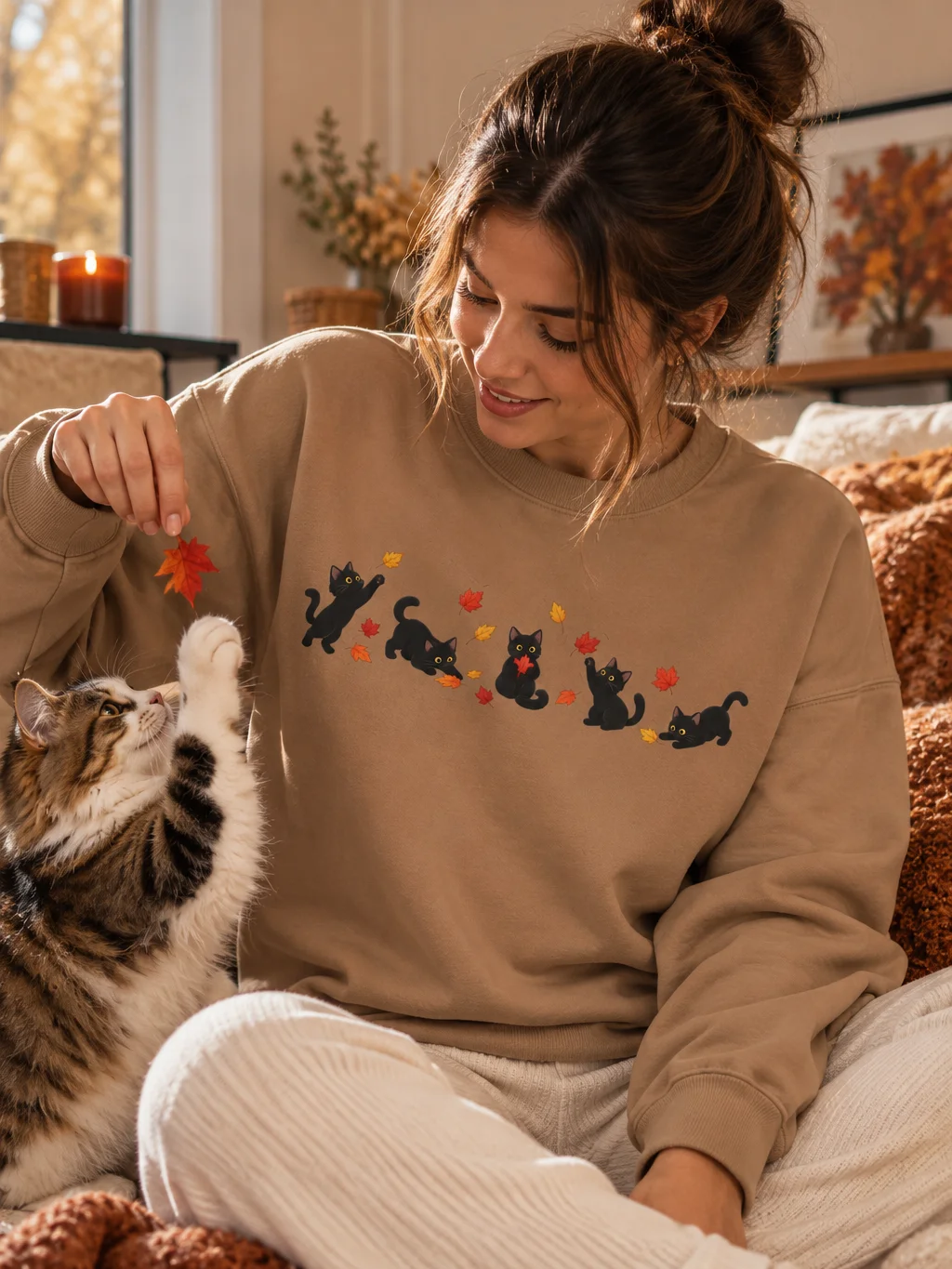 Playful Black Cats & Autumn Leaves Sweatshirt product image (1)