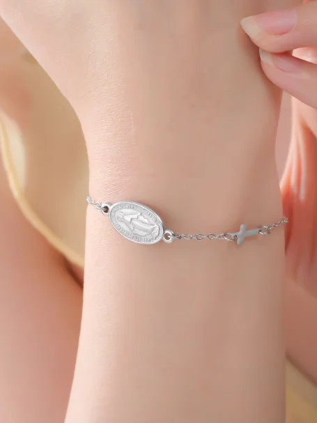 Bracelet médaille Vierge à l'enfant rayonnant - Acier Inoxydable product image (2)