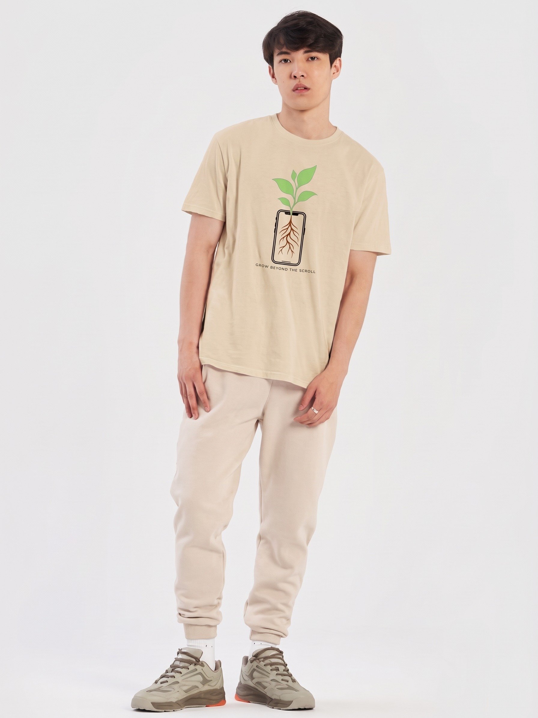 Grow Beyond the Scroll Minimalist Plant Phone T-Shirt product image (1)