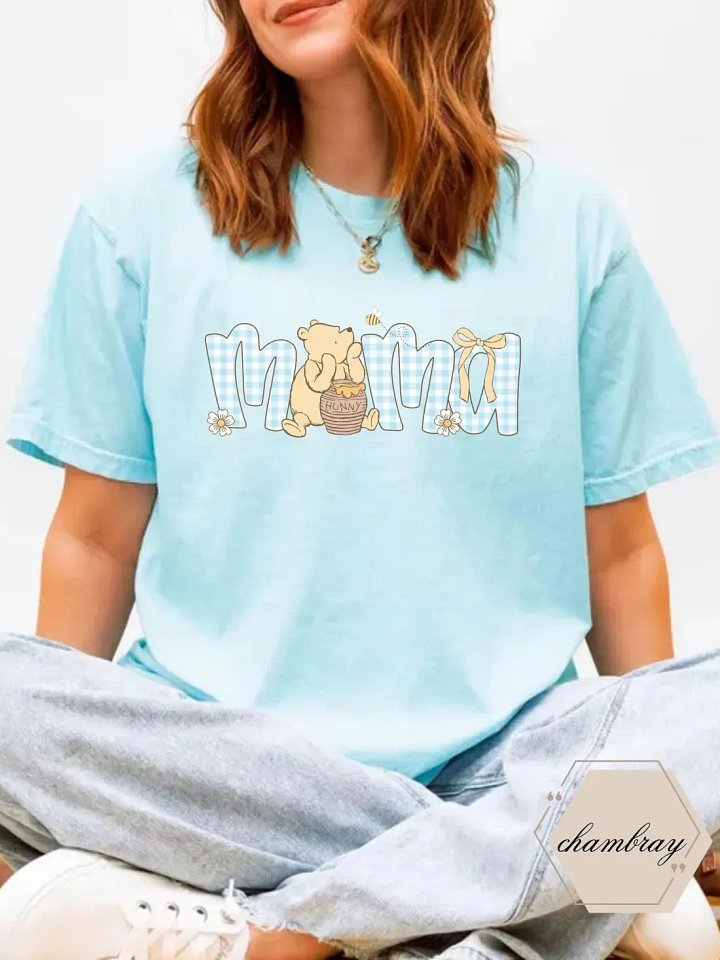 Vintage Classic Pooh Mama Shirt - Blue Gingham Coquette Bow Mother's Day Tee product image (2)