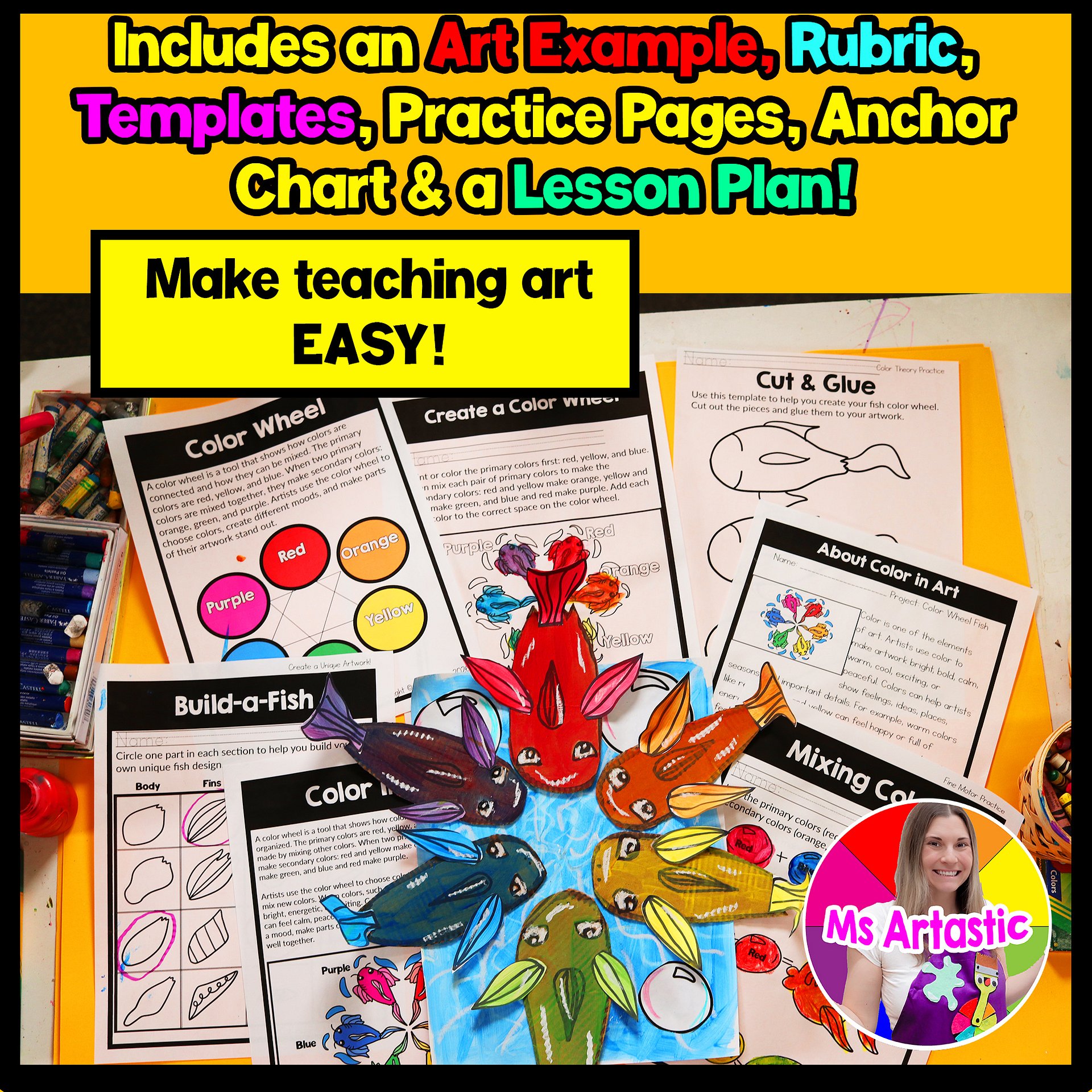 Color Wheel Art Lesson Element of Art Color Fish Art Project Grade 3 Art Lesson product image (3)