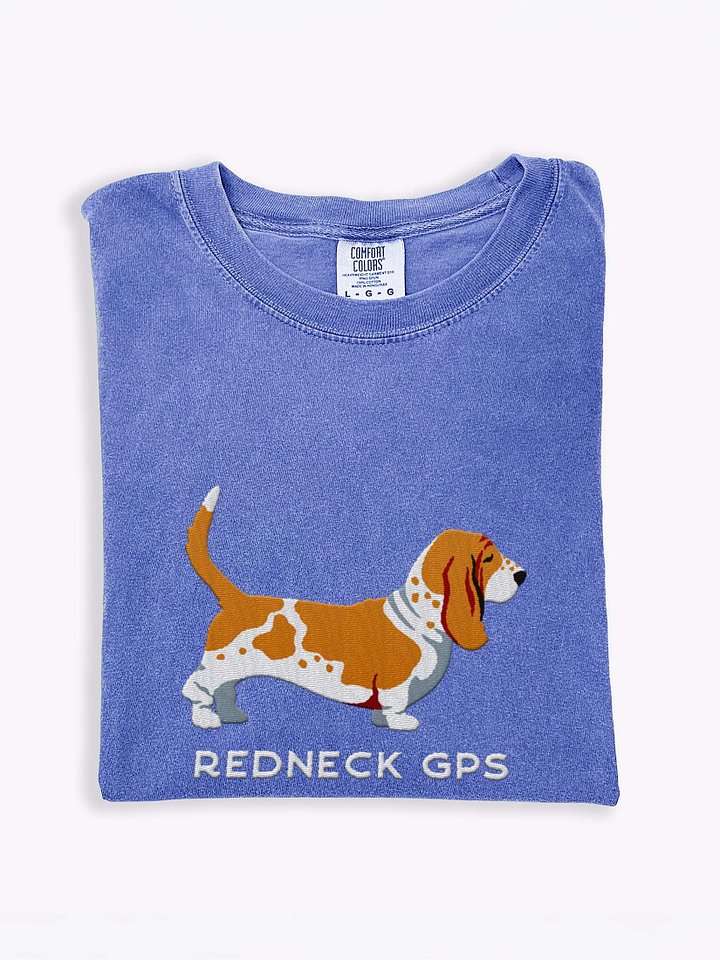 Redneck GPS T-Shirt(Embroidered) of a Basset Hound(Brown & White) product image (1)