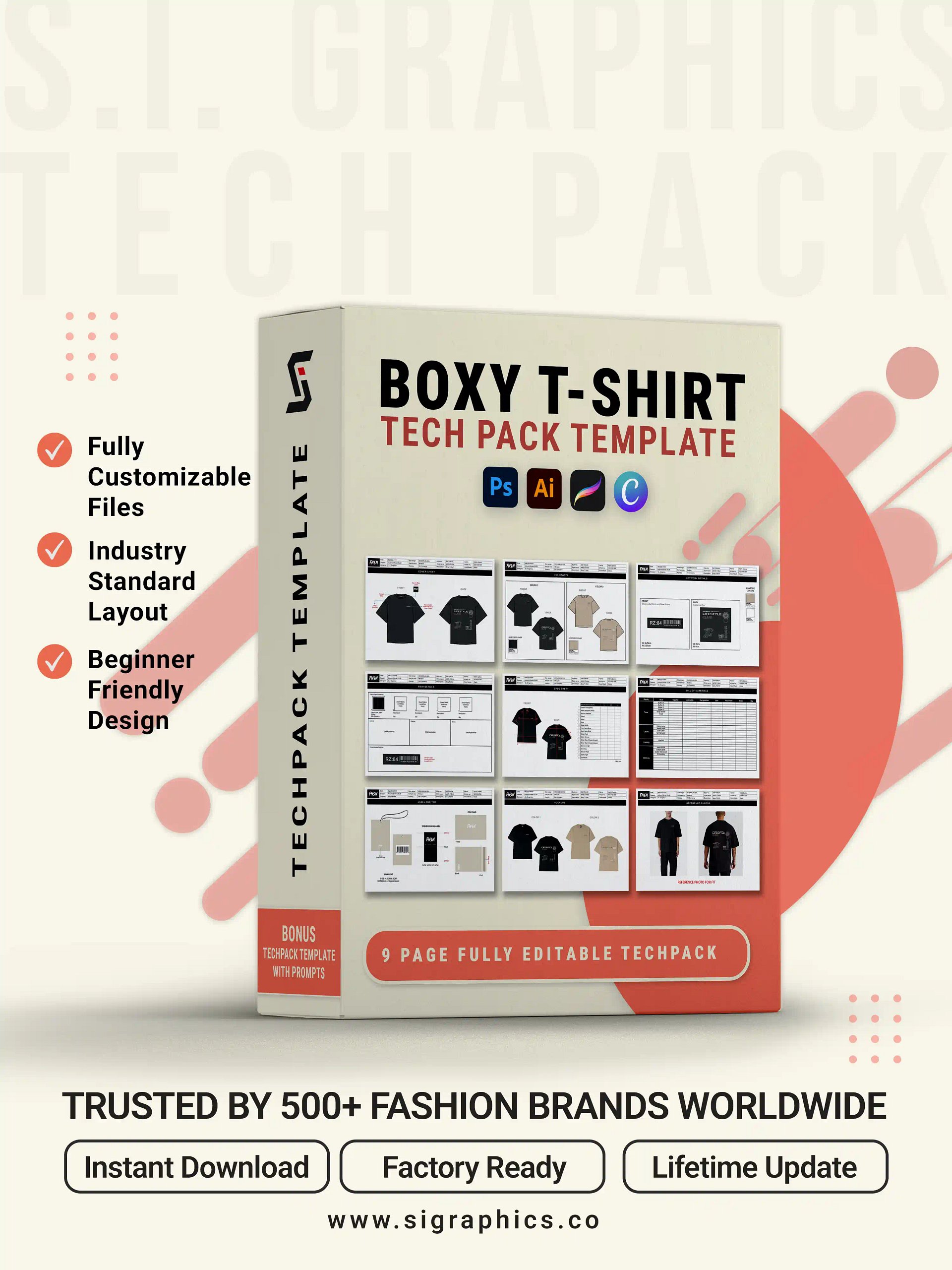 Streetwear Graphic Tee-Shirt Tech Pack Template product image (1)