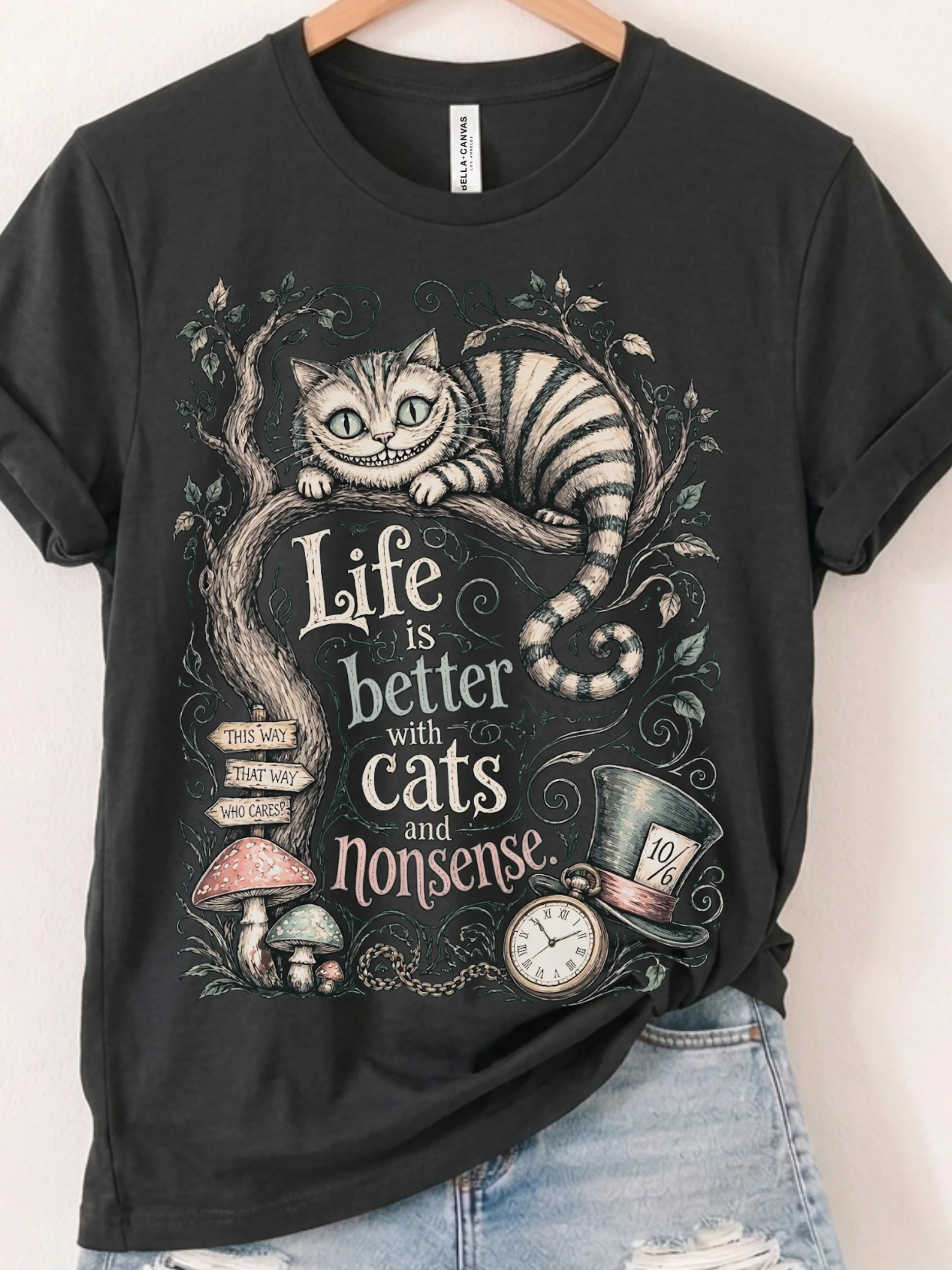 Cheshire Cat Shirt, Wonderland Nonsense Tee, Whimsical Dark Alice Graphic product image (57)