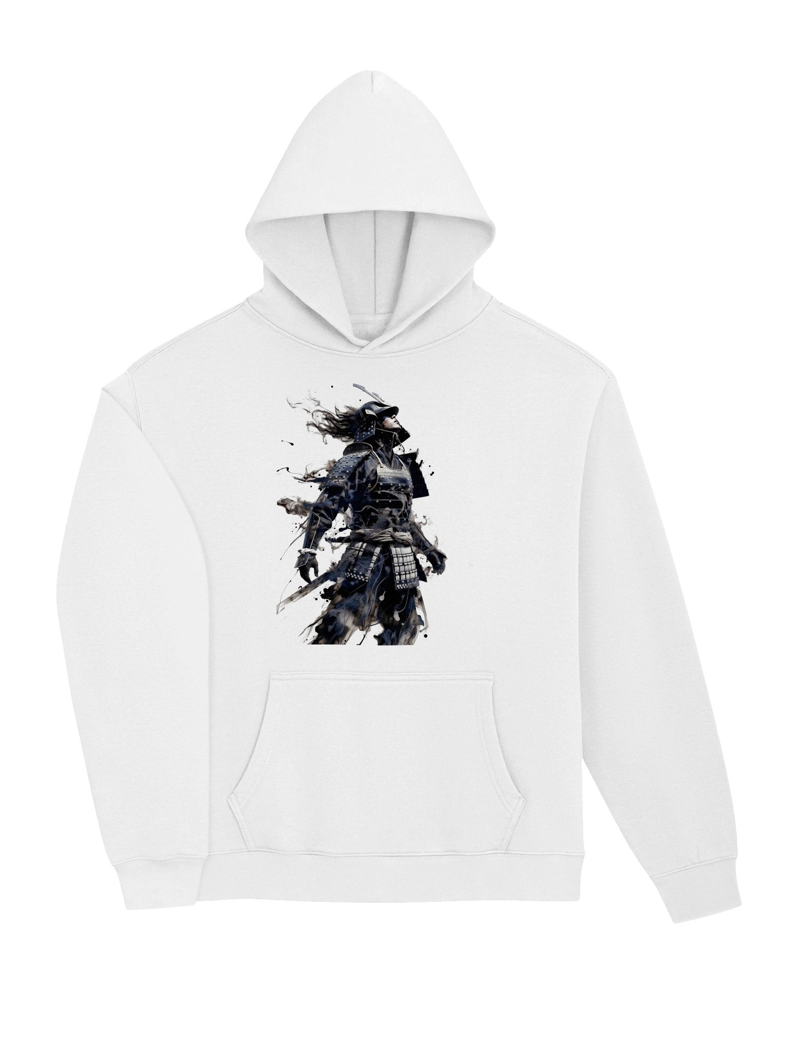 Shadow Ronin Sumi-e Hoodie — Black Ink on White product image (2)