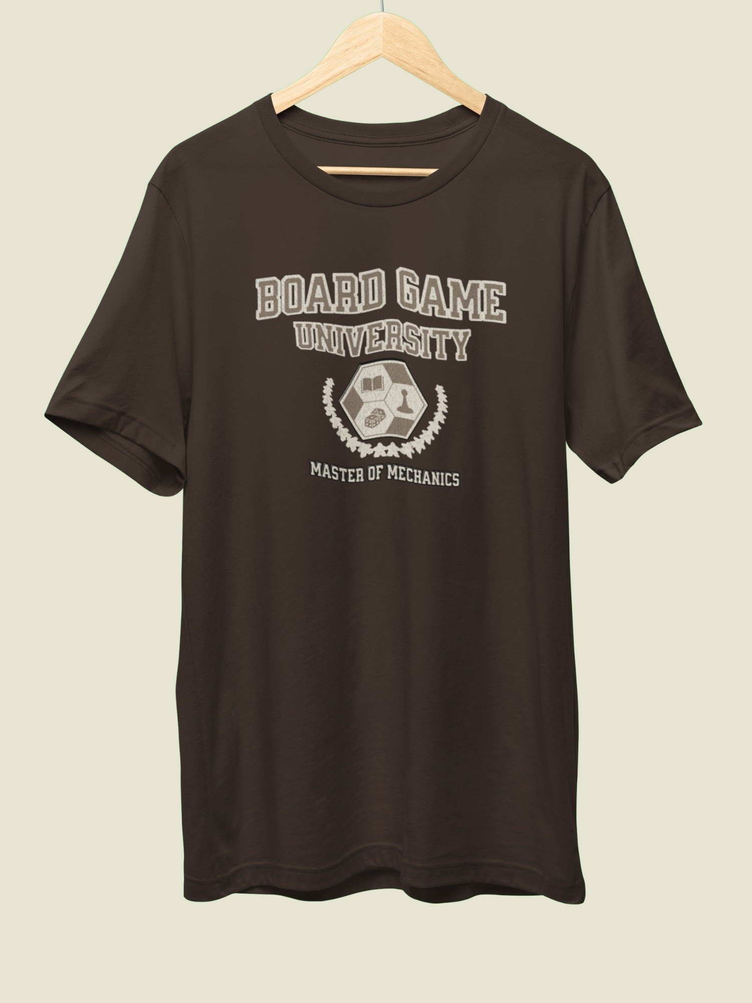 Board Game University Shirt, College T-shirt for Board Gamers, Master of Mechanics on Brown product image (2)