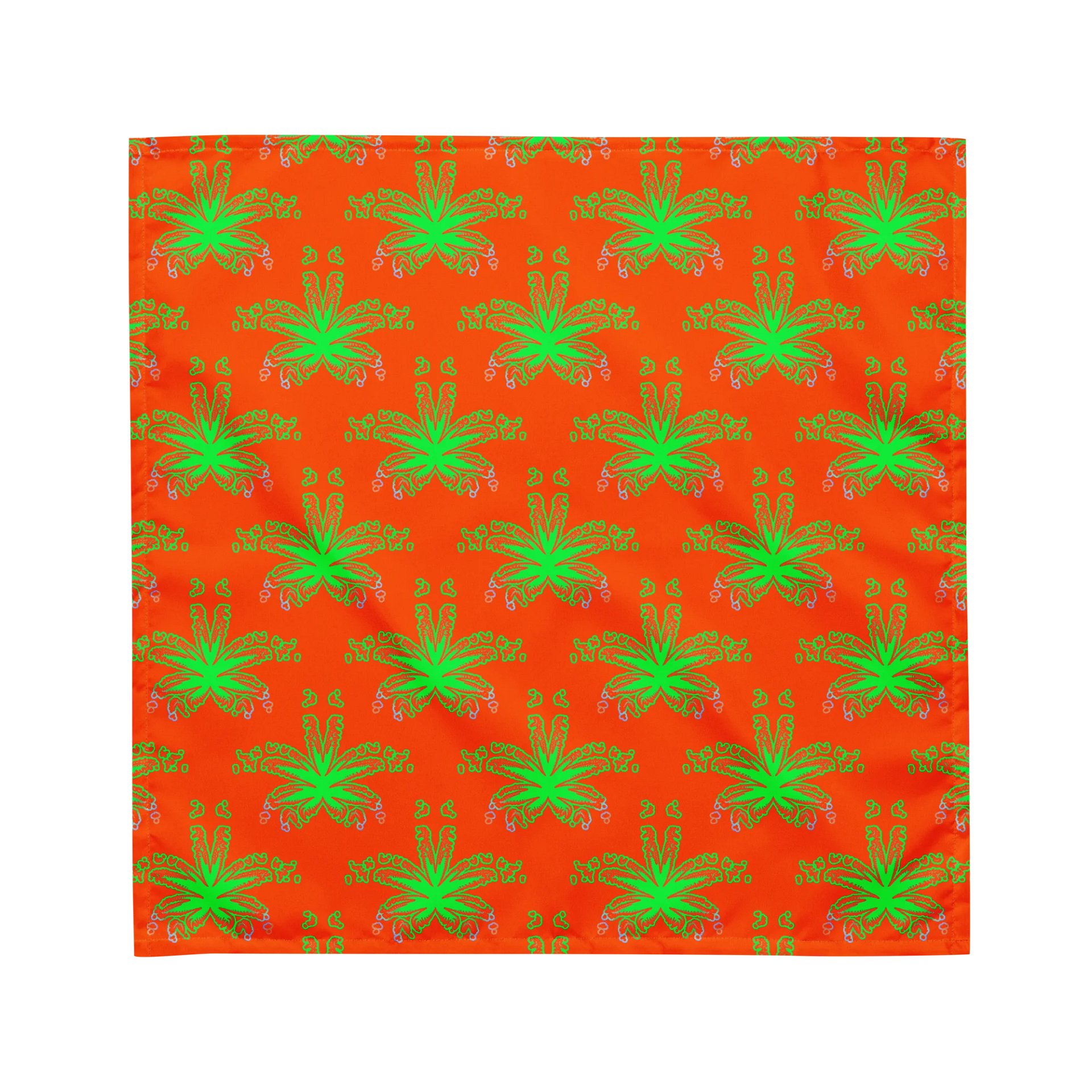 Orange Green Ganja Weed Leaf Bandana, Cannabis Stoner Summertime Pot Leaves Pattern Accessory, Twisted 420 Reefer Festival Fashion product image (2)