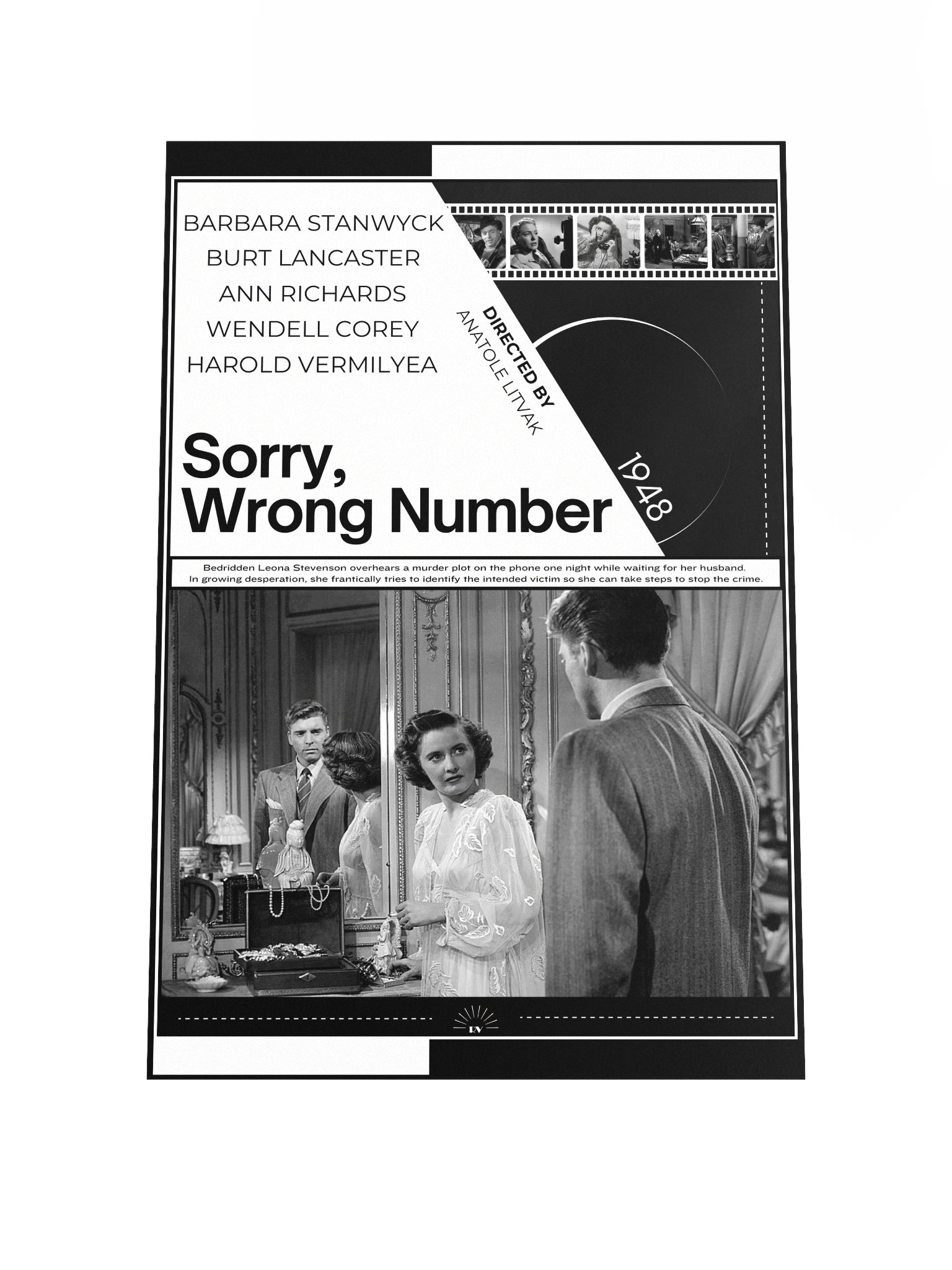 Sorry, Wrong Number with Barbara Stanwyck and Burt Lancaster 1948 | Movie Poster | 12x18 Wall Art product image (1)
