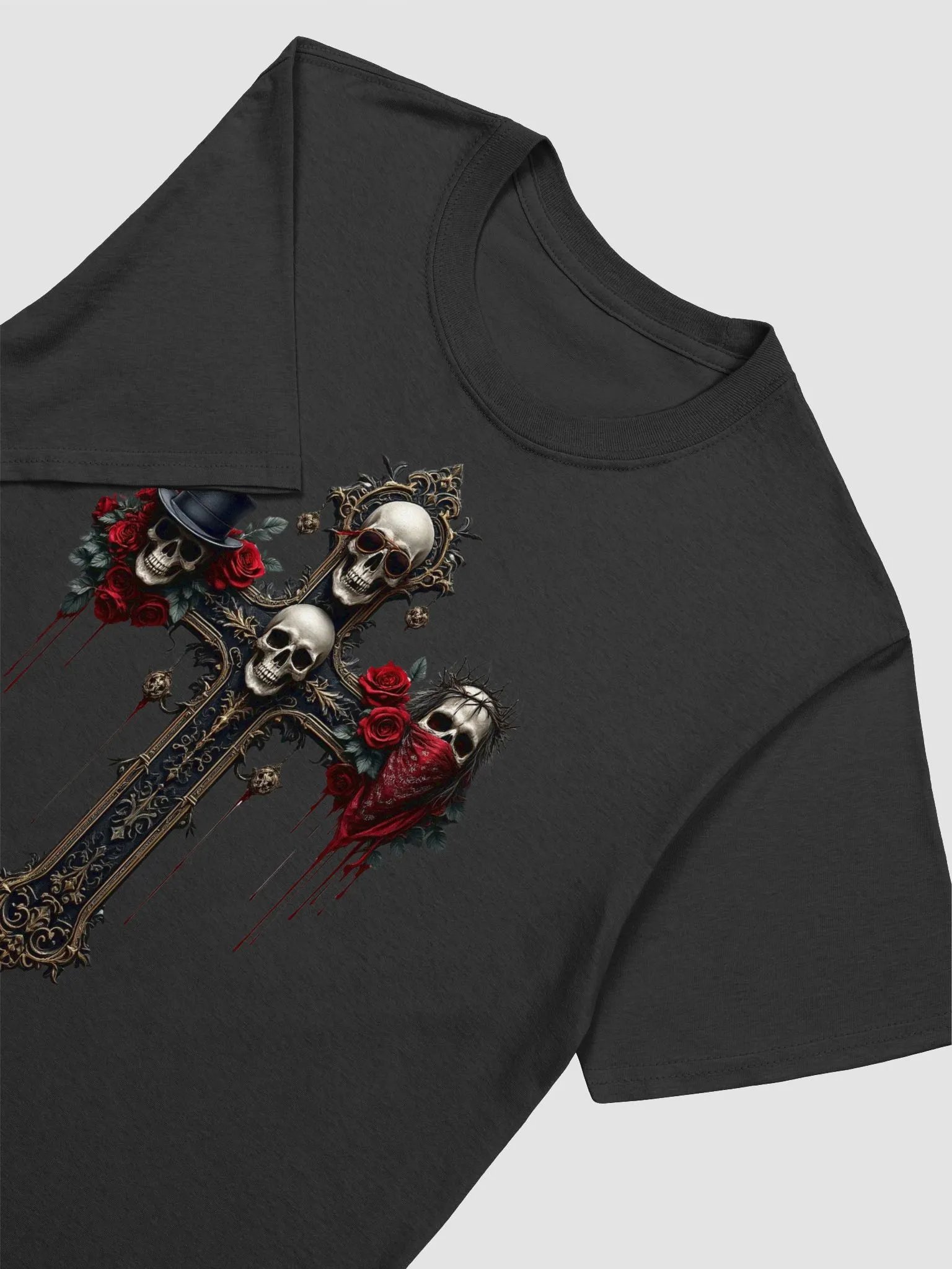 Guns N’ Roses Gothic Cross Skull T-Shirt | Ornate Rose Rock Graphic Tee | Classic Hard Rock Streetwear product image (2)