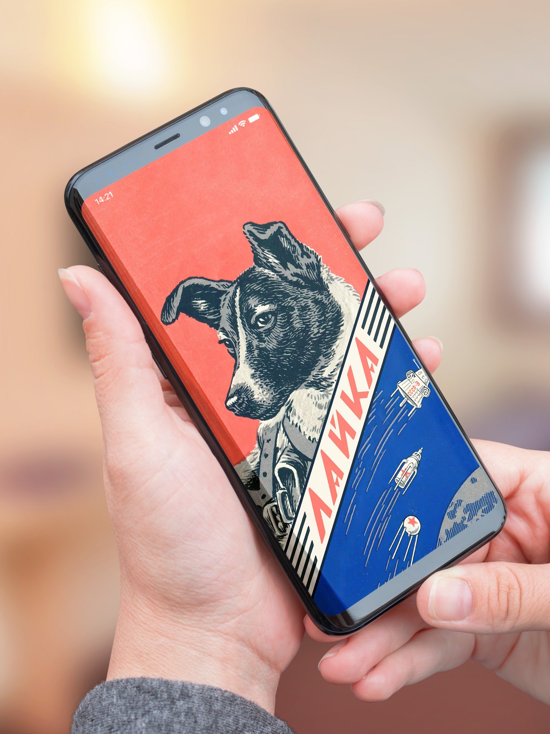 Phone Wallpaper: Laika, first space dog, USSR / Soviet vintage space poster — Instant digital download, mobile wallpaper, Laika wallpaper product image (7)