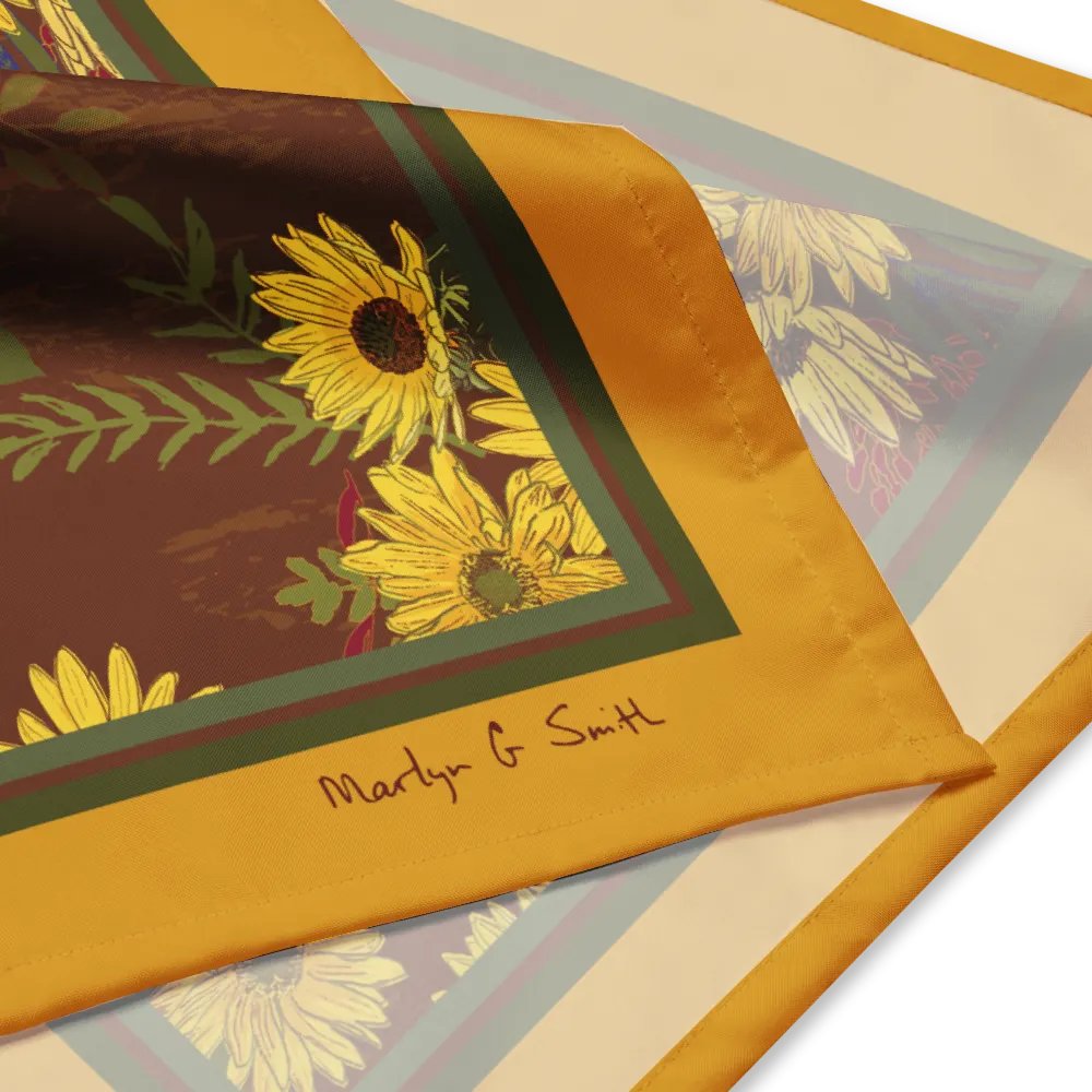 “Helianthus Sunflower Amongst the Greens” Bandana with Gold product image (2)