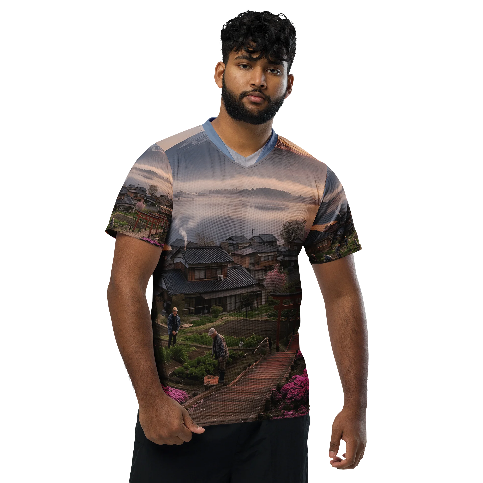 Mount Fuji Village Pink Moss Recycled Unisex Sports Jersey product image (5)