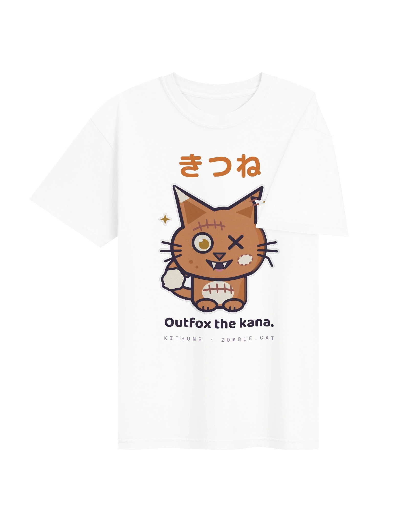 Kitsune Fox Zombie Cat White T-Shirt product image (4)