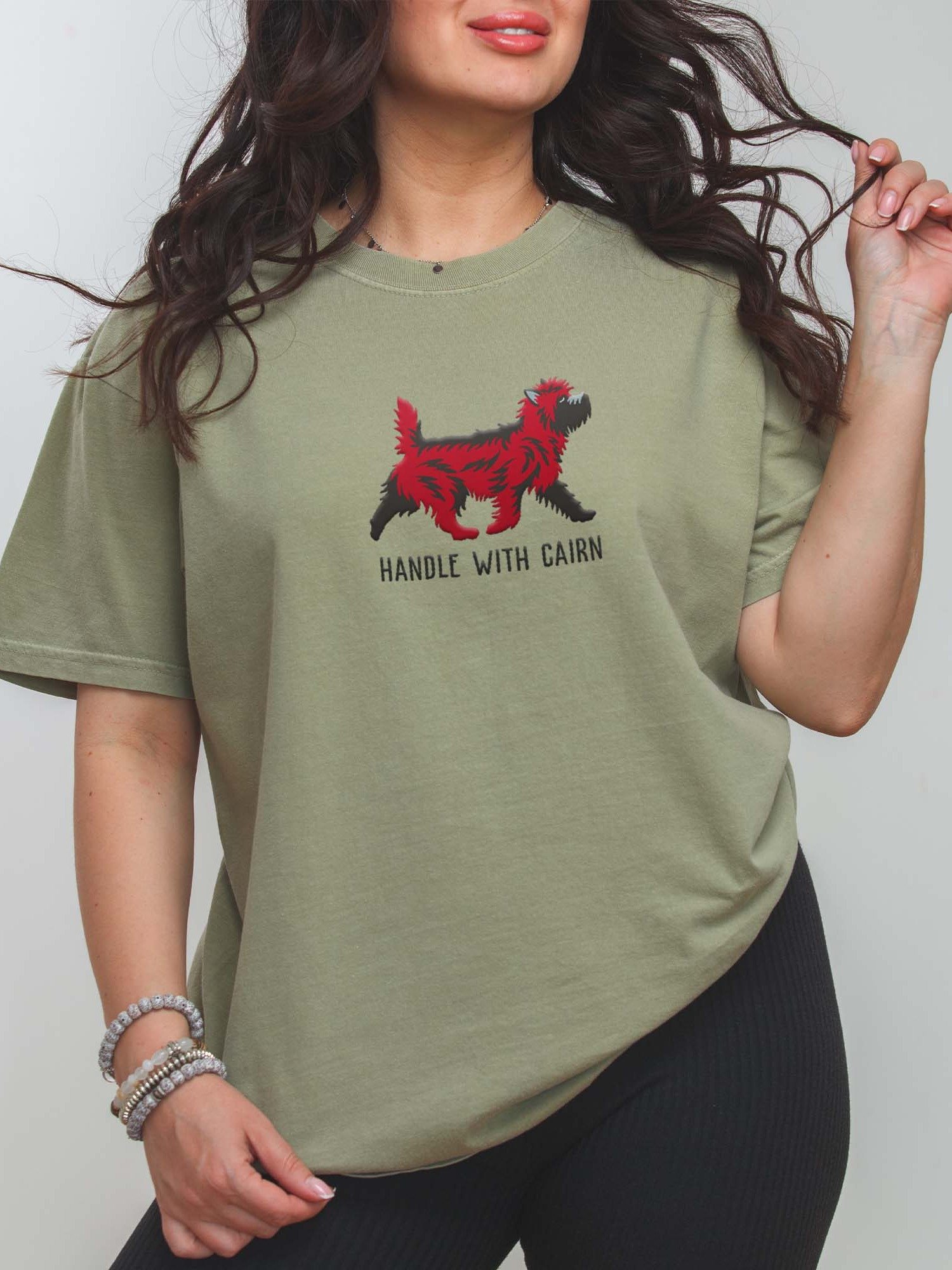 Handle with Cairn T-Shirt(Embroidered) of a Cairn Terrier(Red Brindle) product image (2)