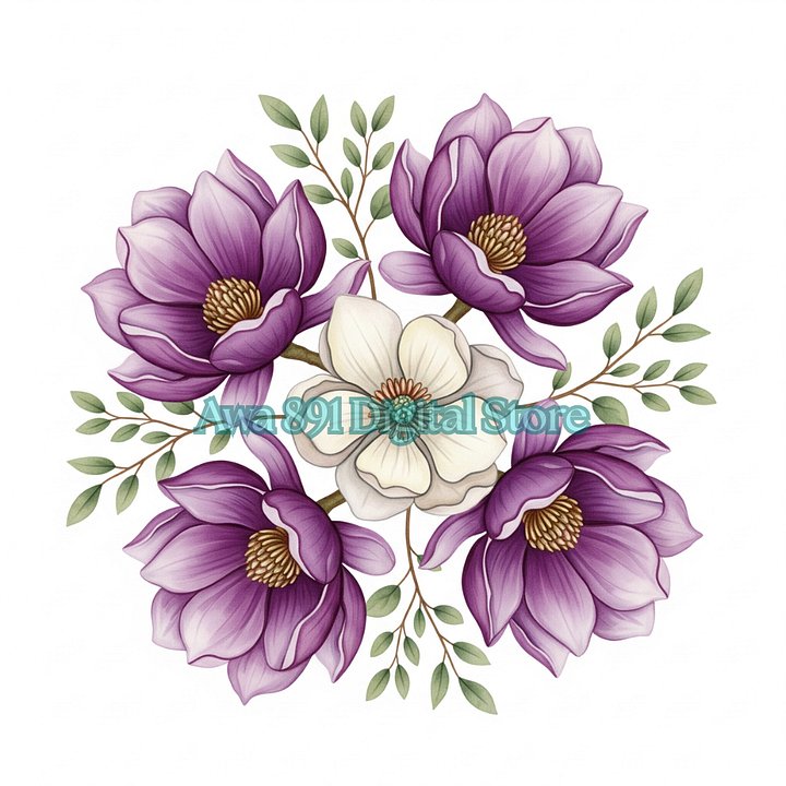 50 png clipart of purple flower bouquet, violet floral, watercolor clipart for printing, high quality PNG, digital download, paper crafts product image (2)
