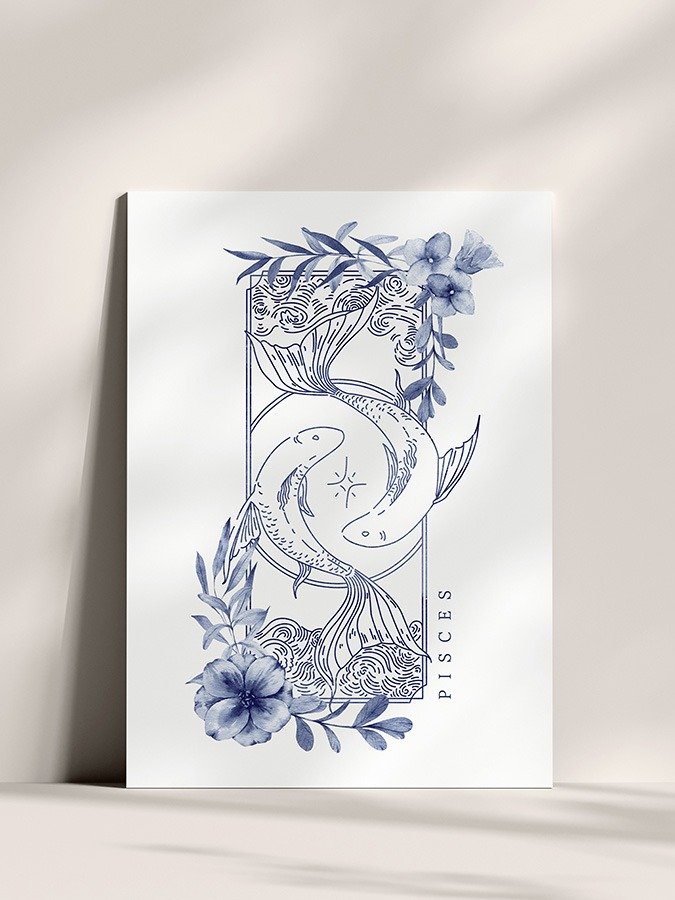 Pisces Blue Line Art Zodiac Print product image (2)