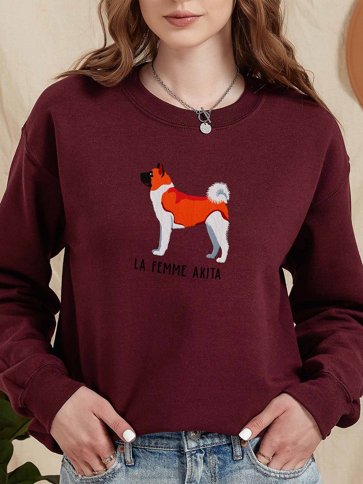 La Femme Akita Sweatshirt (Embroidered) of an American Akita(Red) product image (2)