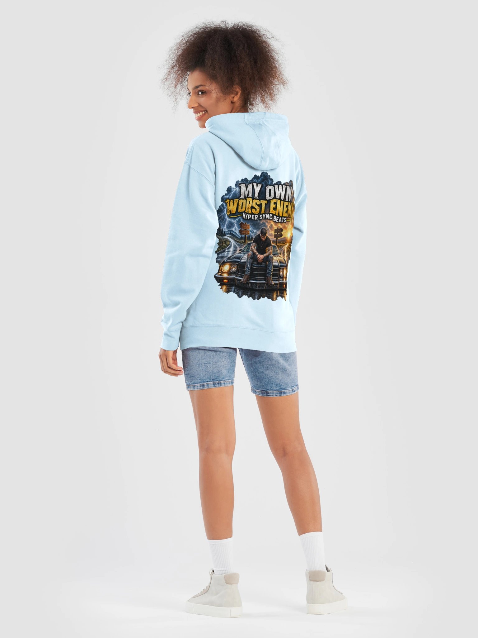 My Own Worst Enemy—Hyper Sync Beats Premium Graphic Hoodie product image (8)