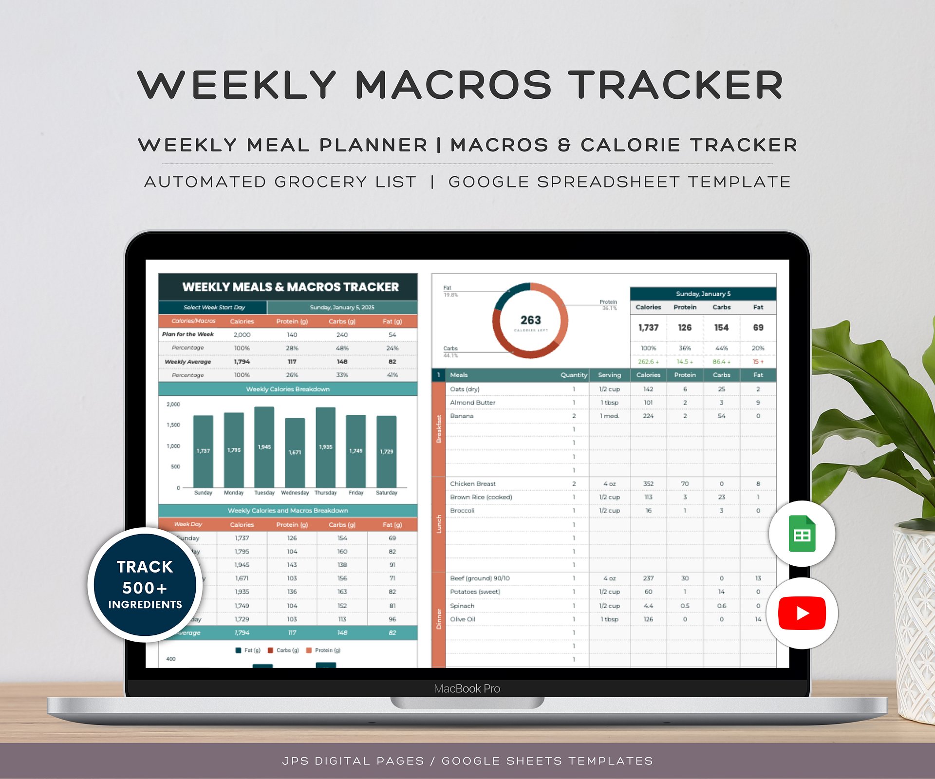 Weekly Macros & Calorie Tracker: Google Sheets Meal Planner (Digital ...