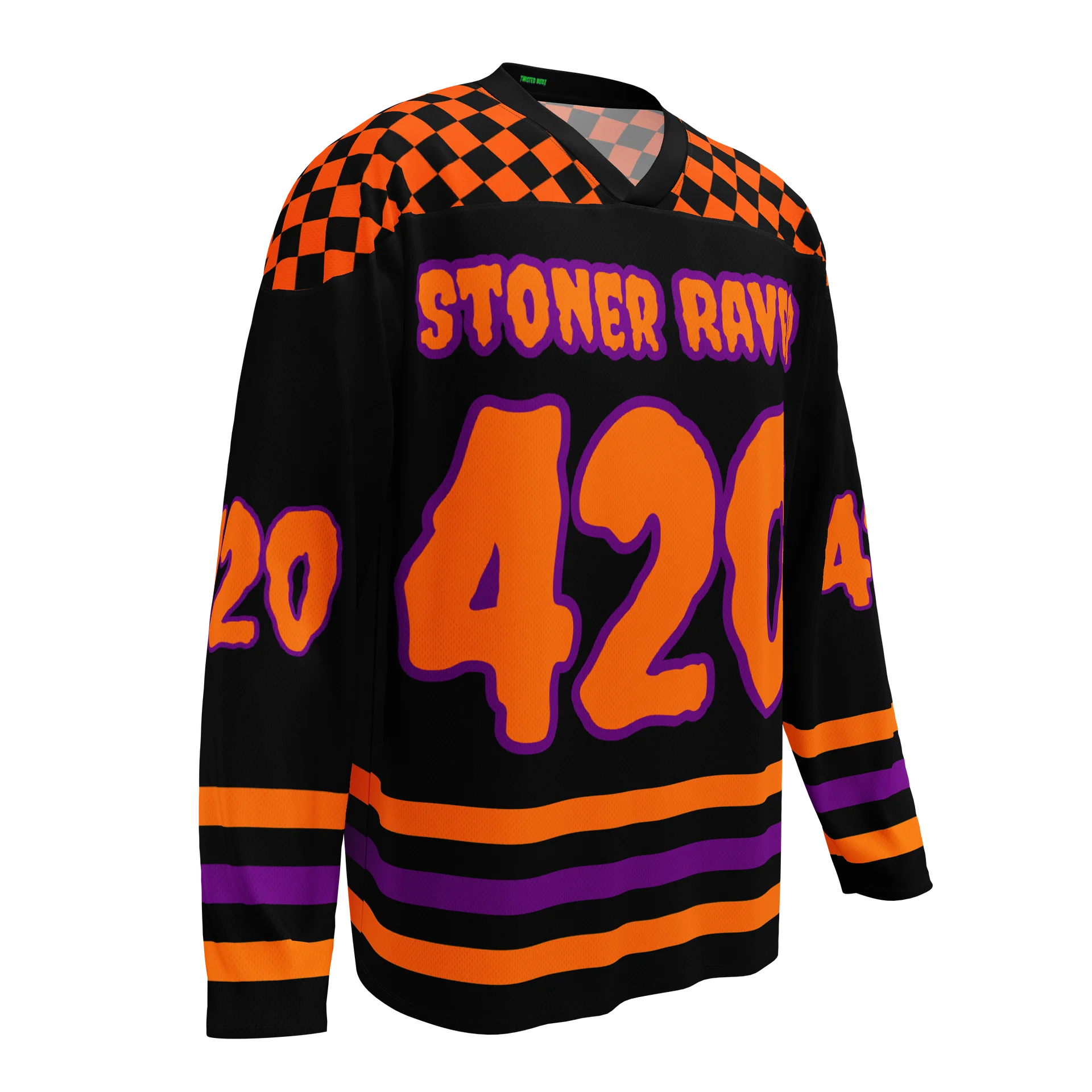 Stoner Raver 420 Hockey Jersey, Halloween Weed EDM Shirt, Fall Festival Cannabis Clothes, Orange Black Purple Goth Fashion, Alt Rave Wear product image (5)