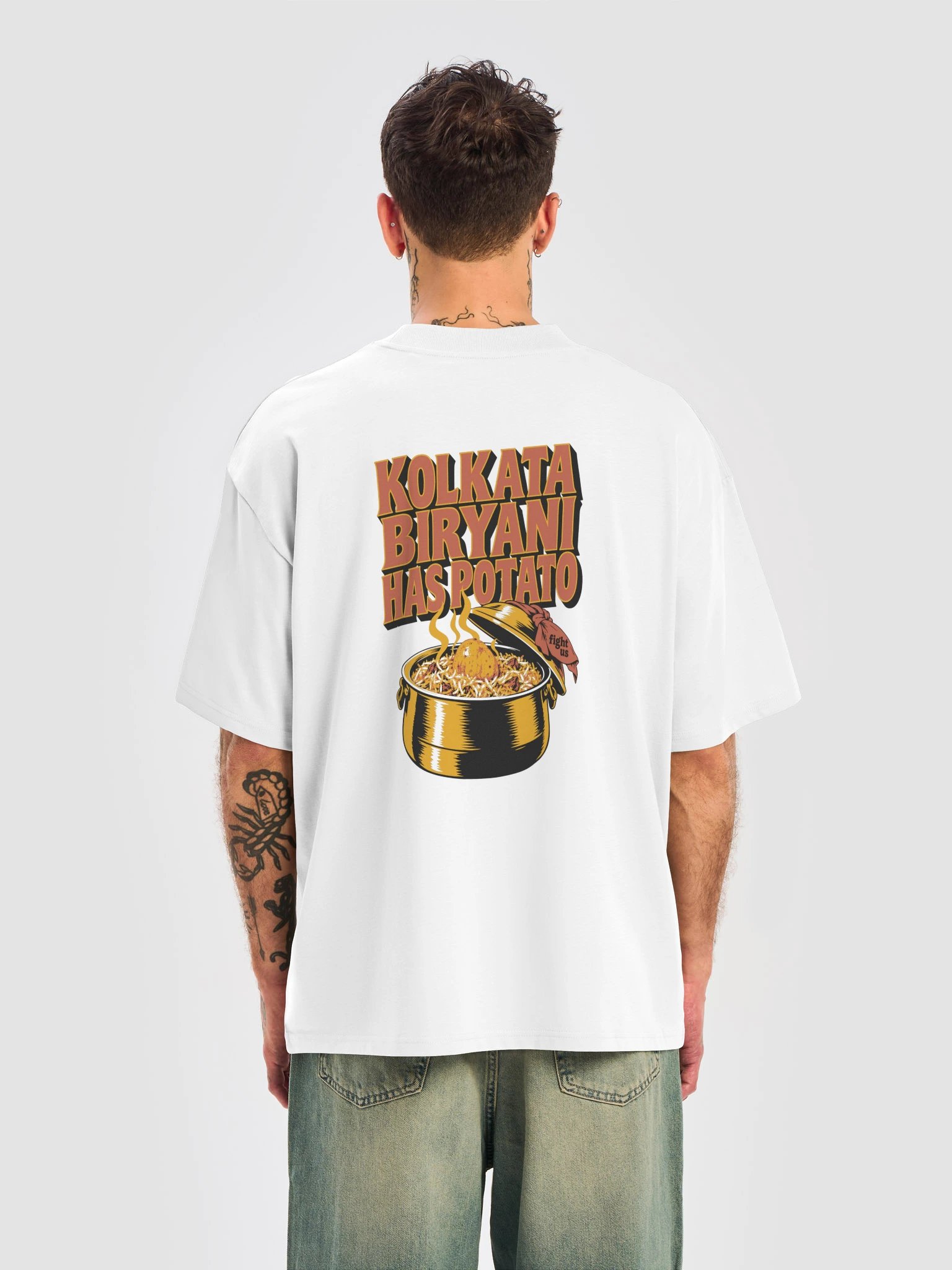Kolkata Biryani Has Potato (Oversized Tee, Back Print) product image (11)