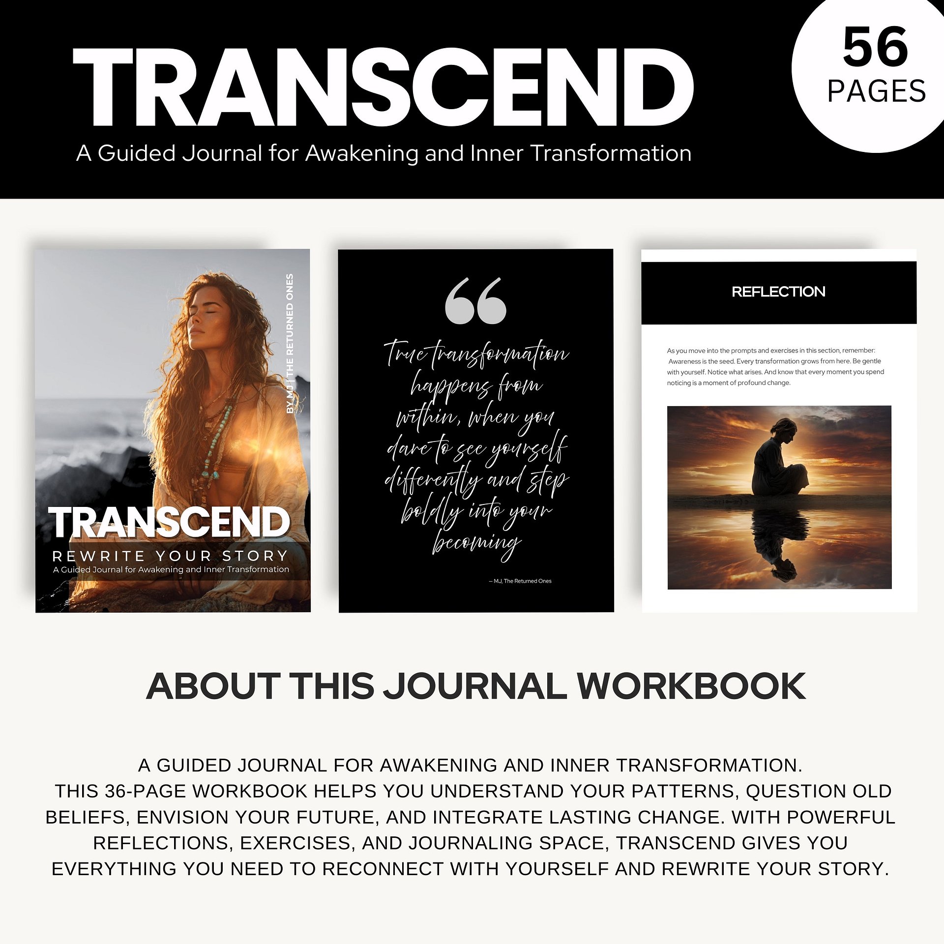 Transcend Guided Journal Workbook | 56-Page Self Discovery, Mindfulness & Healing Journal | Awareness, Reframing, Visioning, Integration, Journaling | Printable PDF product image (5)