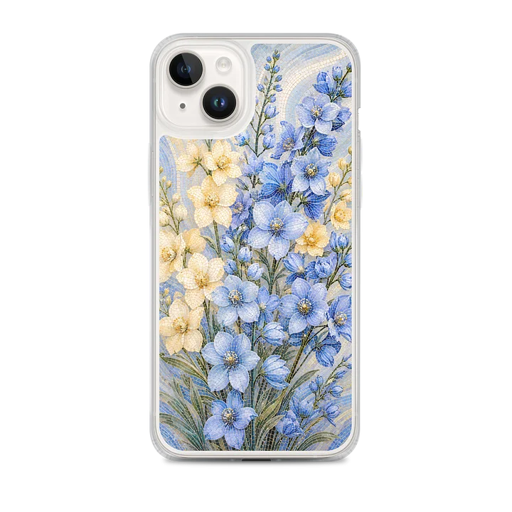 Pale Yellow And Powder Blue Delphinium Mosaic Premium Soft Silicone iPhone Case - MagSafe Compatible product image (1)