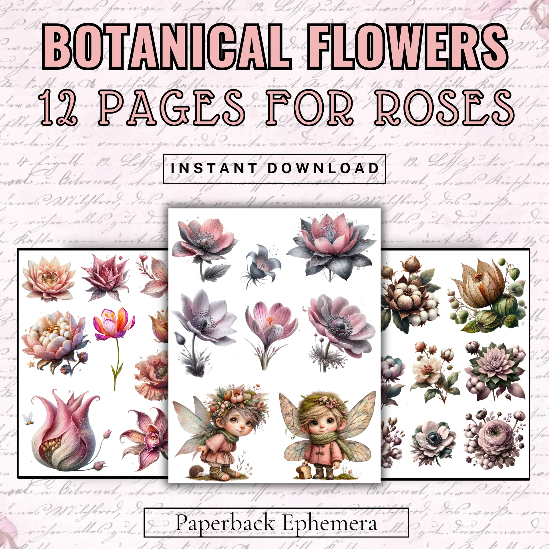 Printable Botanical Flower Ephemera – 12-Page Floral Fussy Cut PDF for Junk Journals & Collage product image (3)
