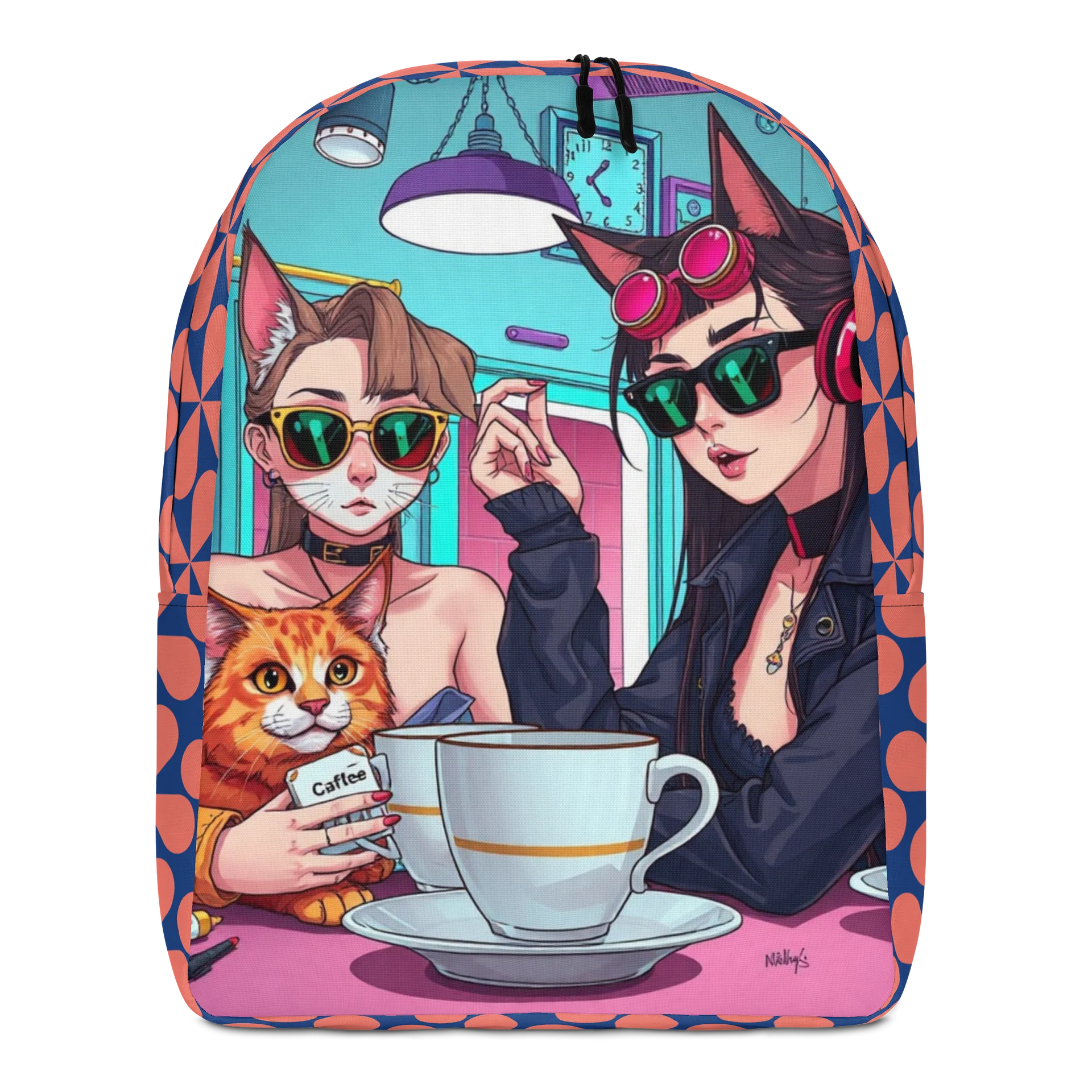 Minimalist Backpack - Cyberpunk Cat Girlfriends Coffee Break product image (1)