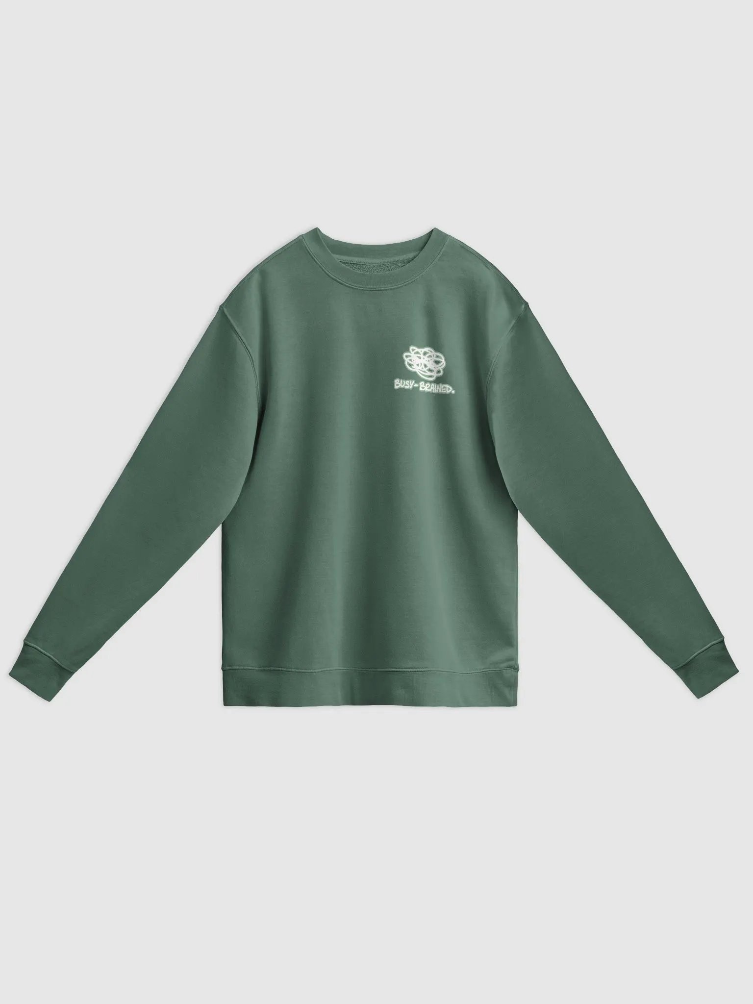 BUSY-BRAINED (sm. lined design, #96B697) printed pigment crewneck product image (11)