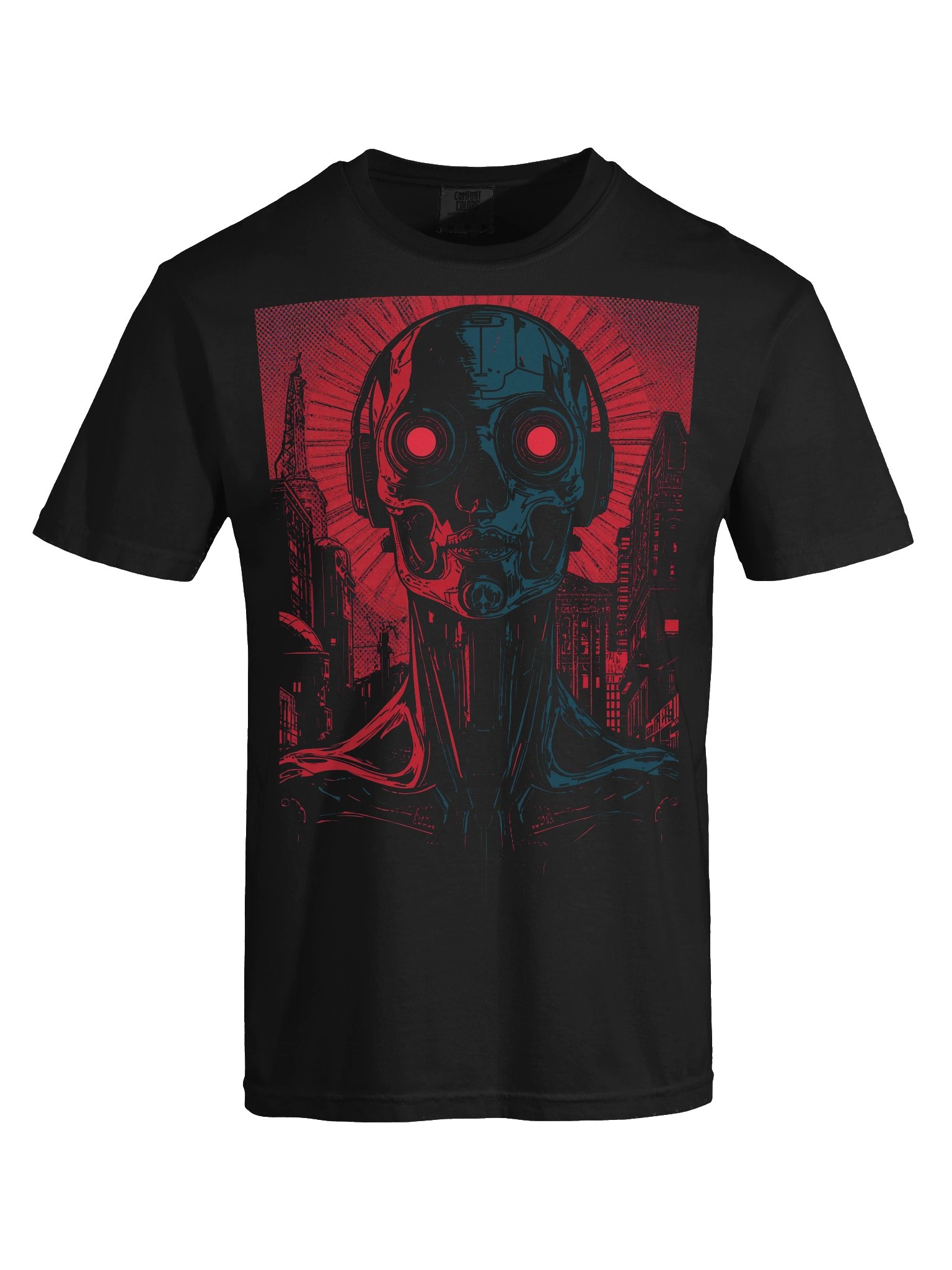 Red Neon Cyber Skull Heavyweight T-Shirt product image (2)