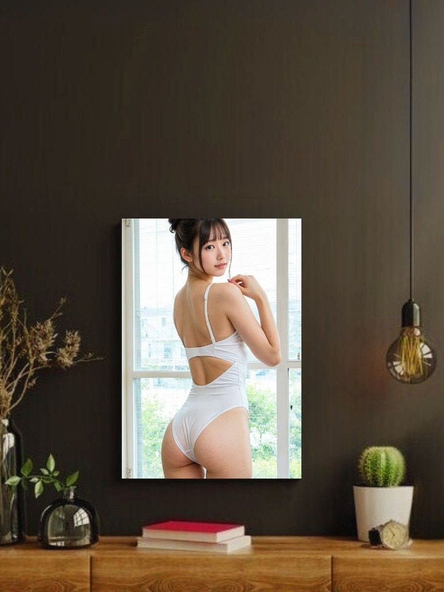 Kawaii White Swimsuit Girl 8x10 Metal Wall Art – Japanese Model Metal Poster product image (2)